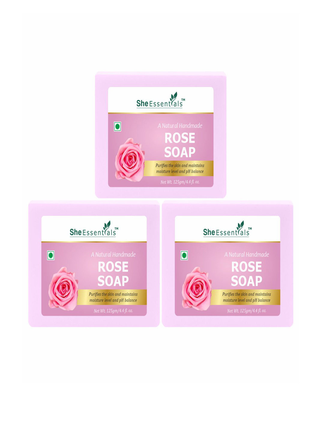 She Essentials Set Of 3 Natural Rosewater Soap- 125g Each