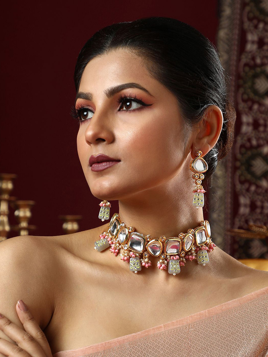 SOHI The Azra Gold-Plated Kundan-Studded & Beaded Jewellery Set