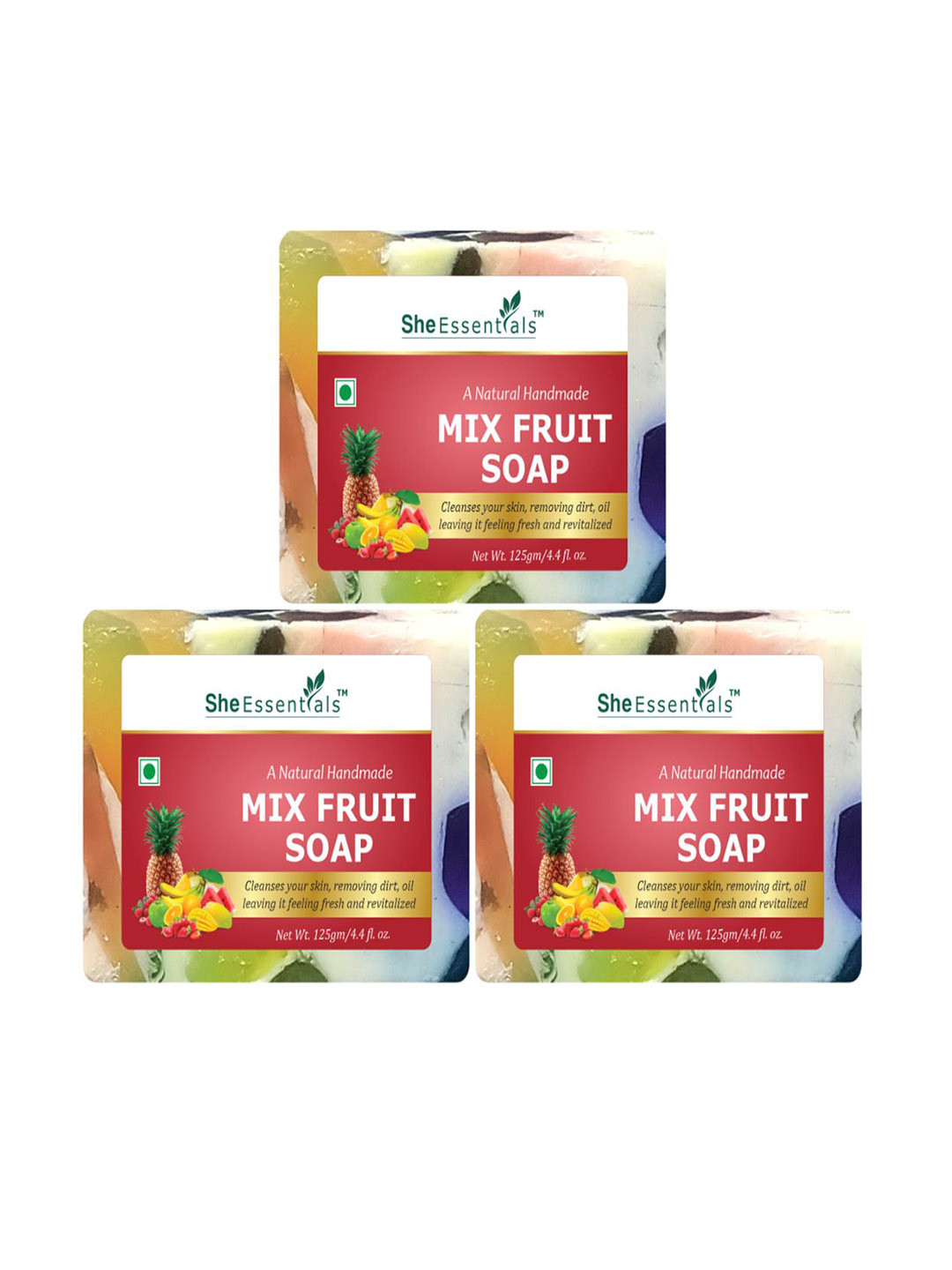 She Essentials Set Of 3 Natural Mix Fruit Soap - 125 g Each