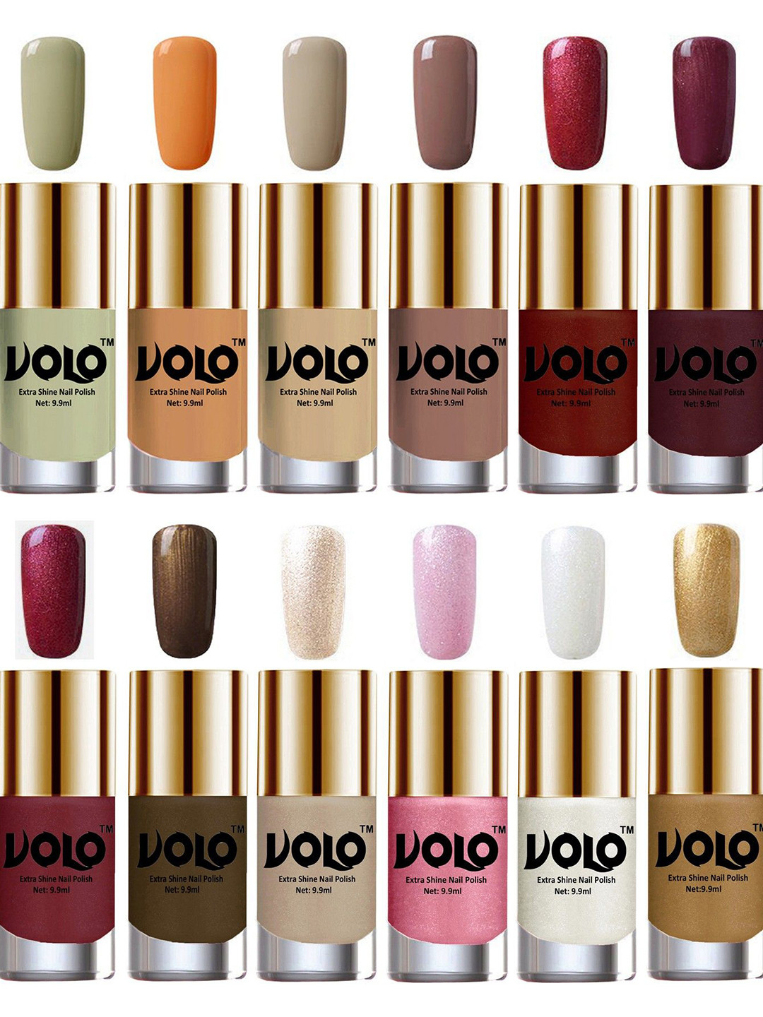 VOLO Set Of 12 Extra Shine Nail Polish- 9.9ml Each- Combo-No-90