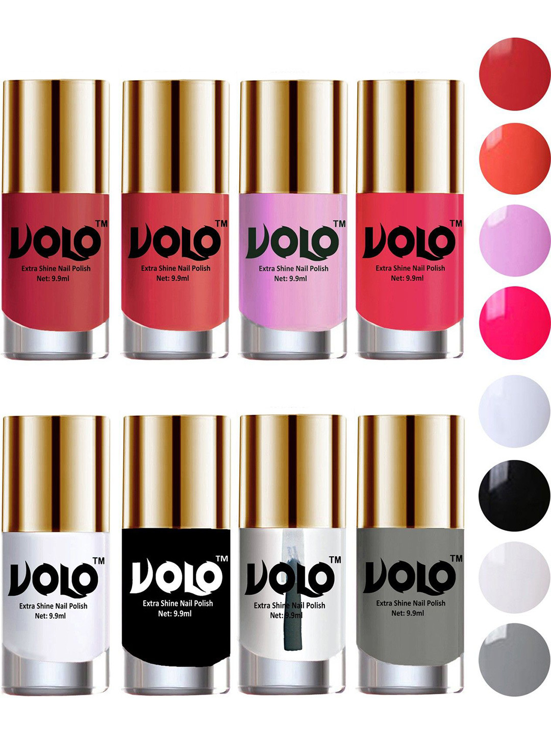 VOLO Set of 8 High-Shine Long Lasting Professional Nail Polish-9ml Each-Combo No-64
