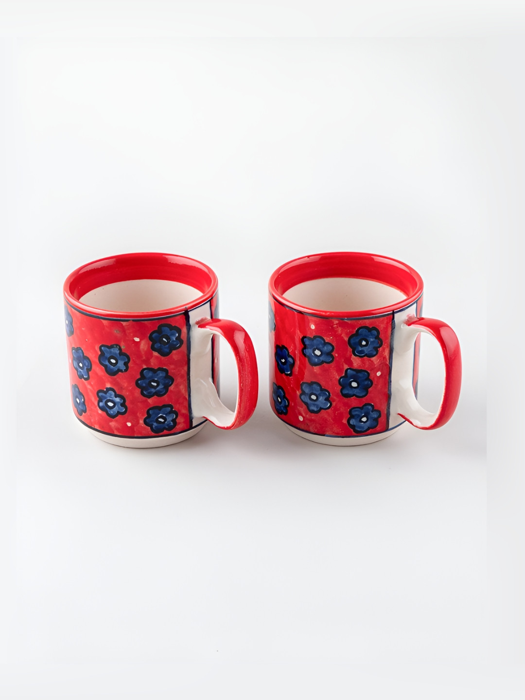 Eyaas Red Floral Ceramic Hand-Painted 2 Piece Mugs-200ml