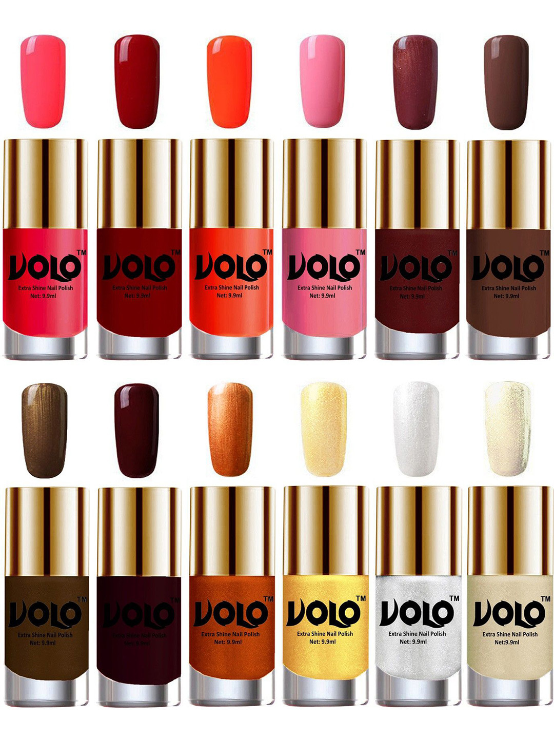 VOLO Set Of 12 Extra Shine Vibrant Shades Combo Nail Polish- 9.9ml Each- No-337
