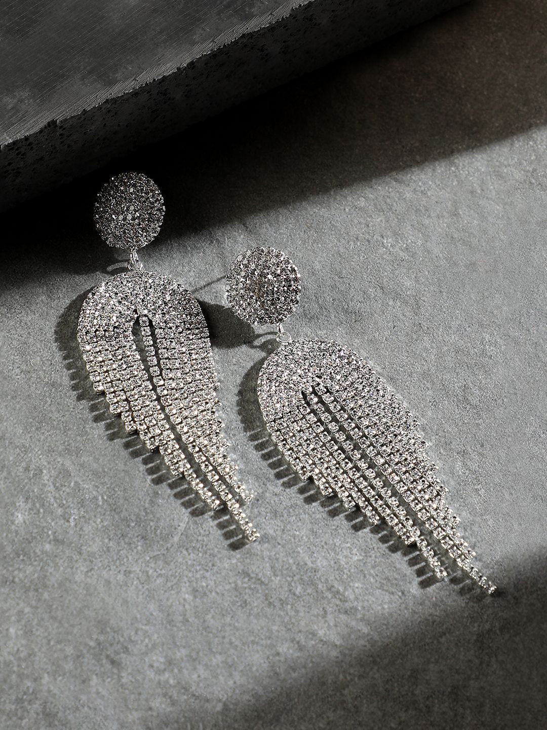 SOHI The Adeline Silver-Plated Stones Studded Contemporary Drop Earrings