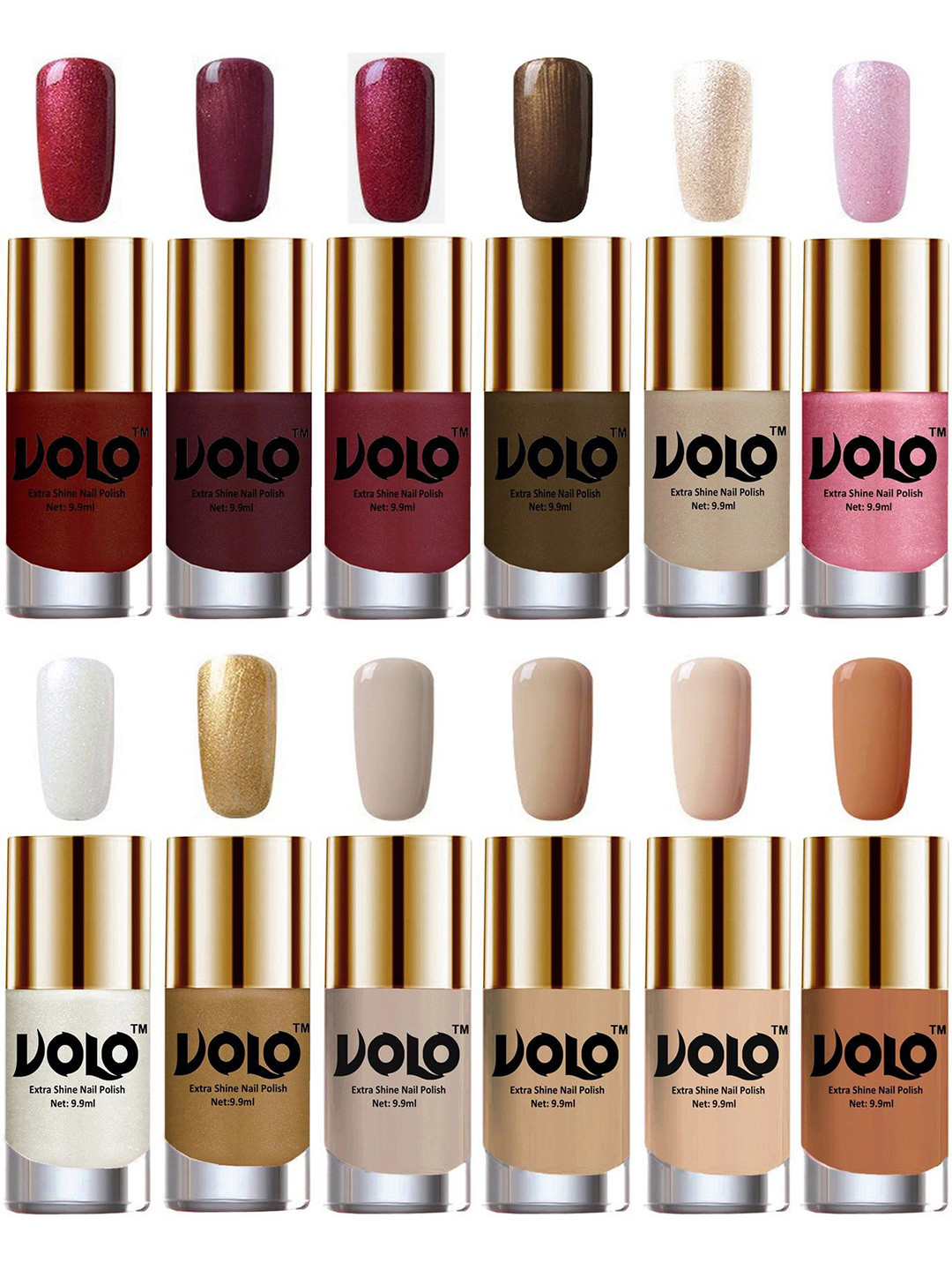 VOLO Set Of 12 Luxury Super Shine Nail Polish - 10 ml Each-Combo-No-07