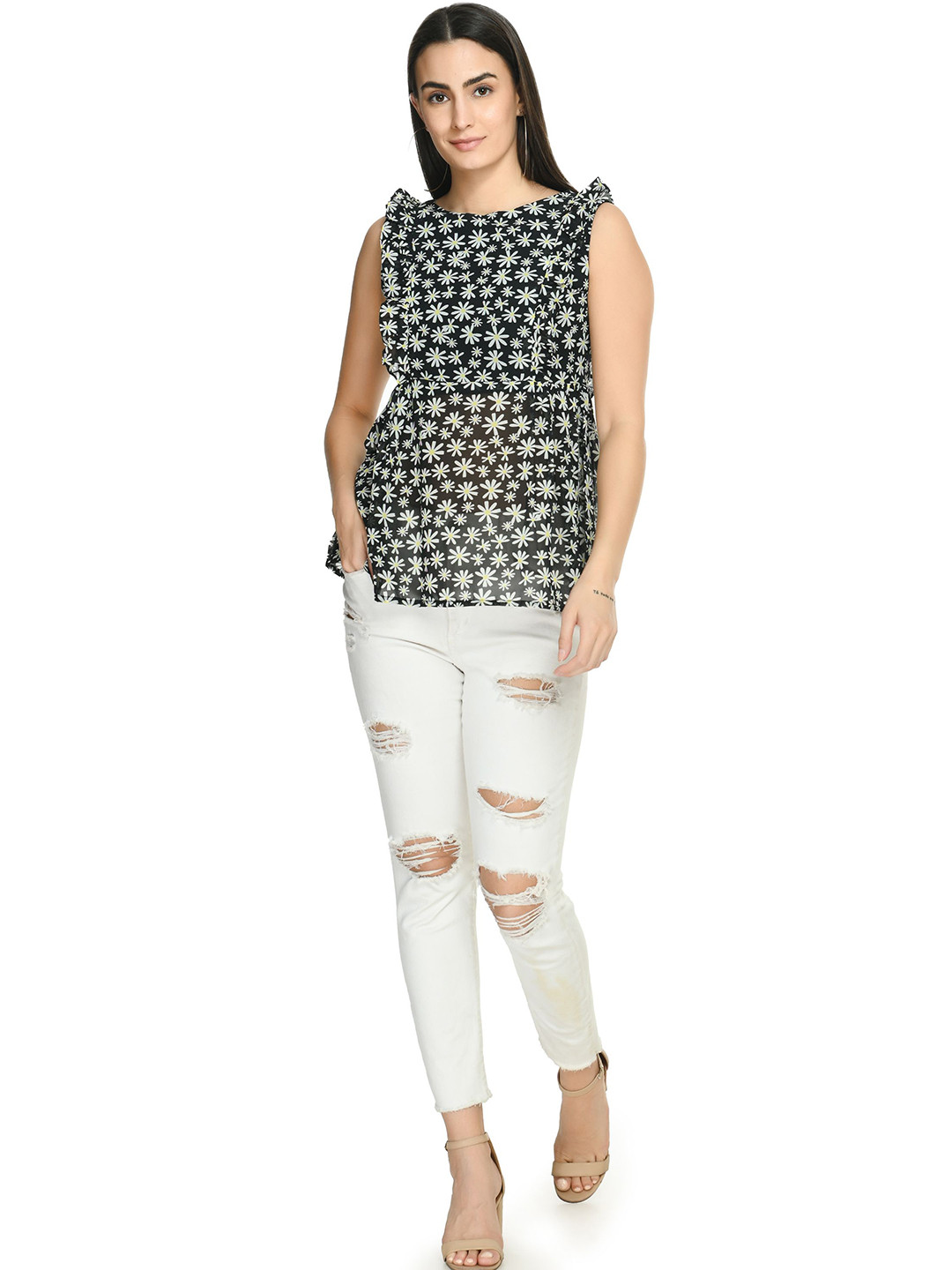 ARPORA Women Floral Printed Boat Neck Top