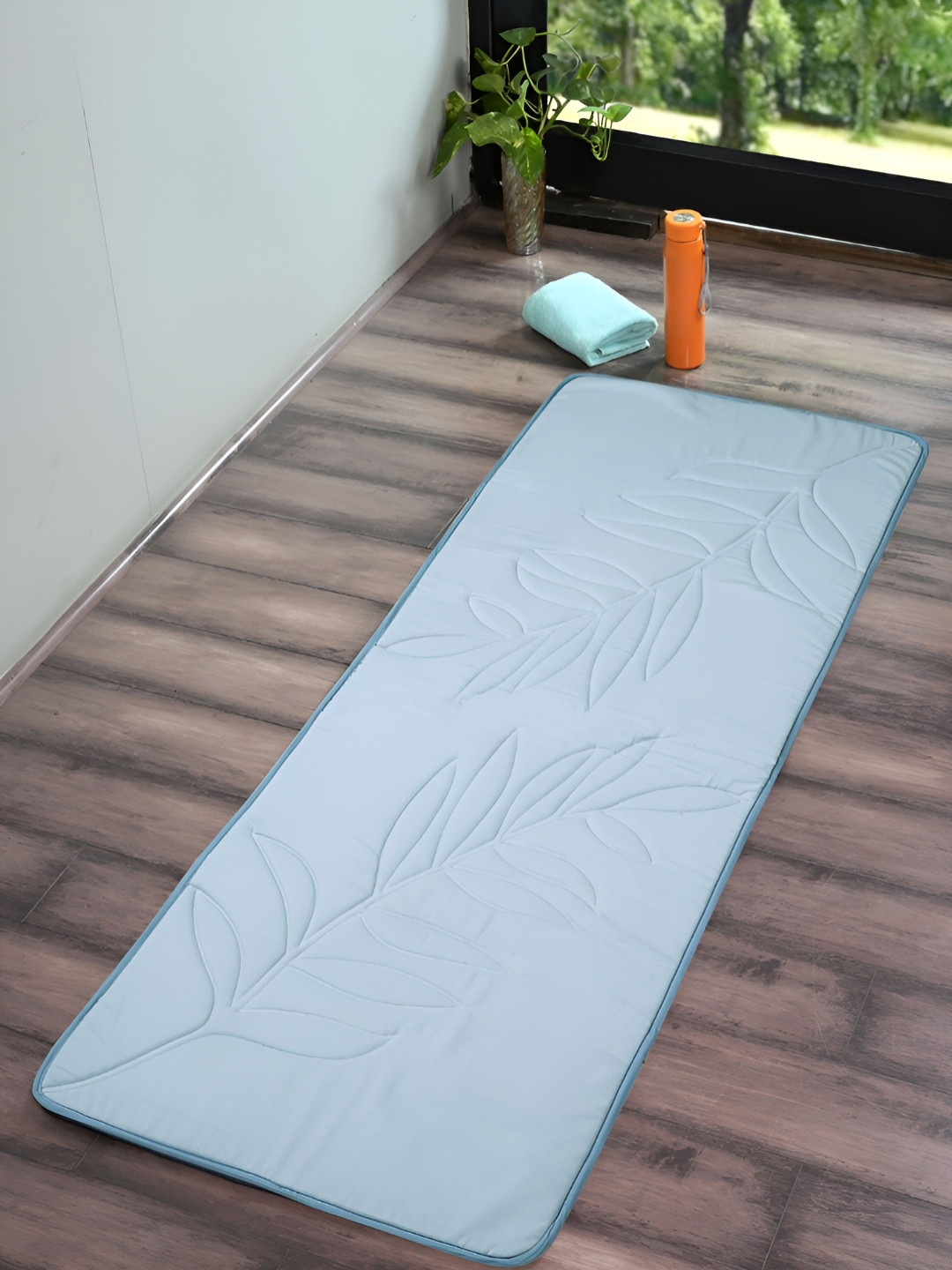 Saral Home Blue Self Design Anti-skid Cotton Indoor Yoga Mats