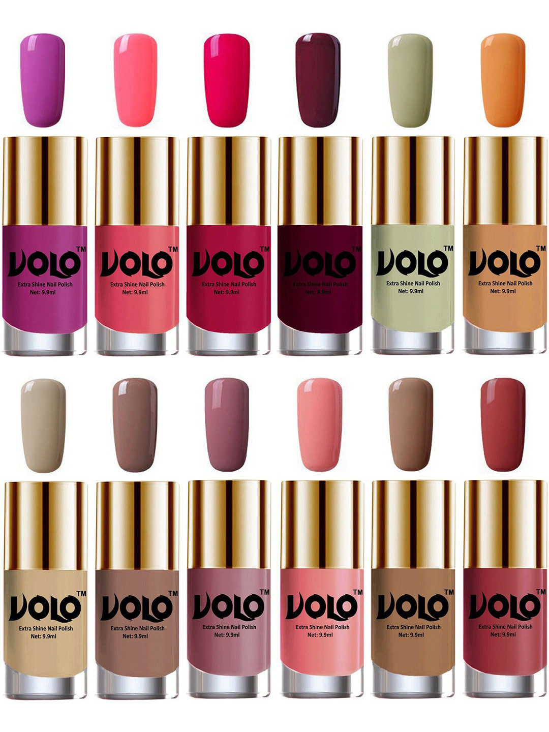 VOLO Set Of 12 Luxury Super Shine Nail Polish - 9.9 ml Each - Combo-No-31