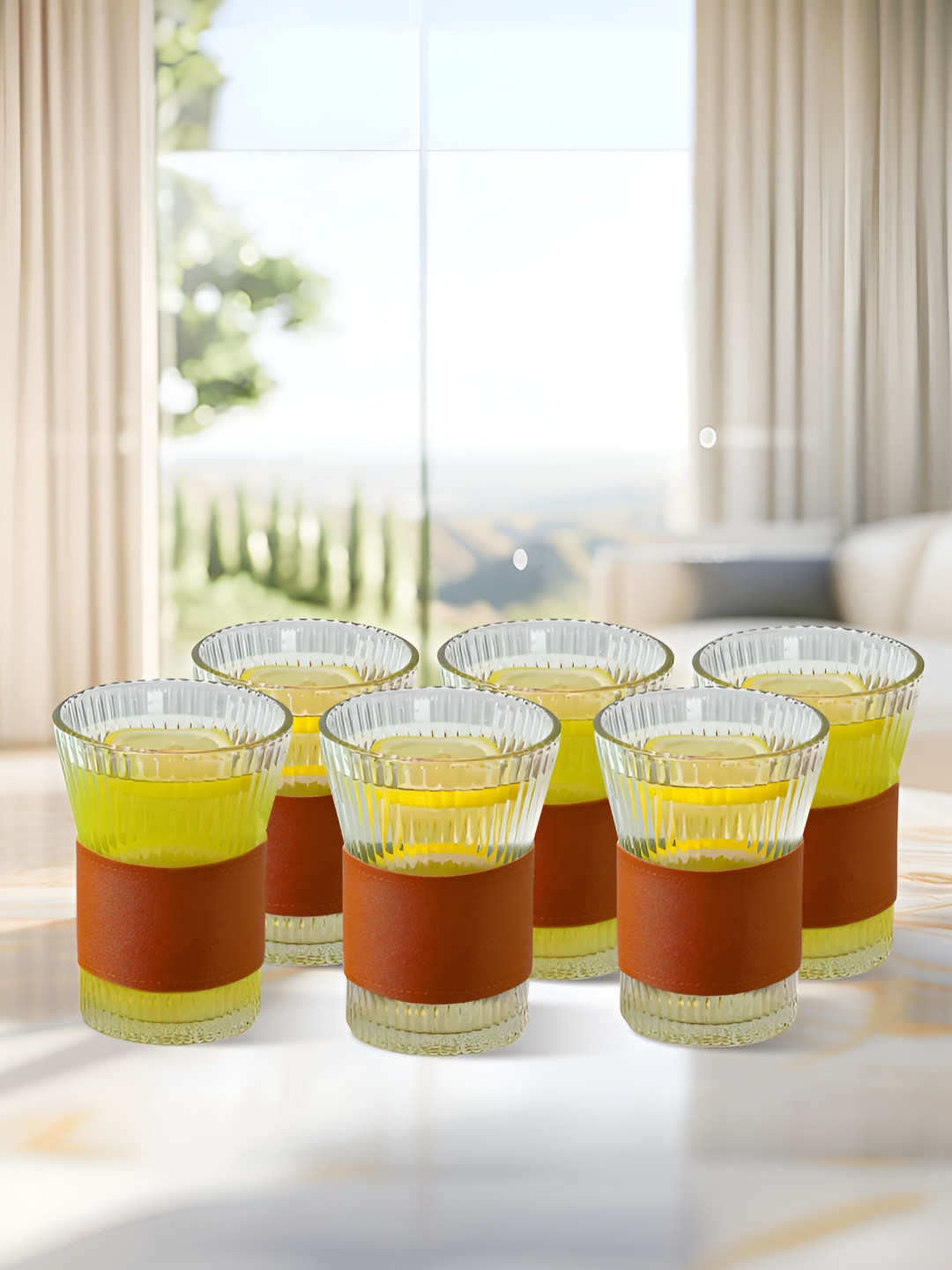 The Better Home Transparent & Brown 6 Pieces Borosilicate Glass Tea Glass 280 ml Each