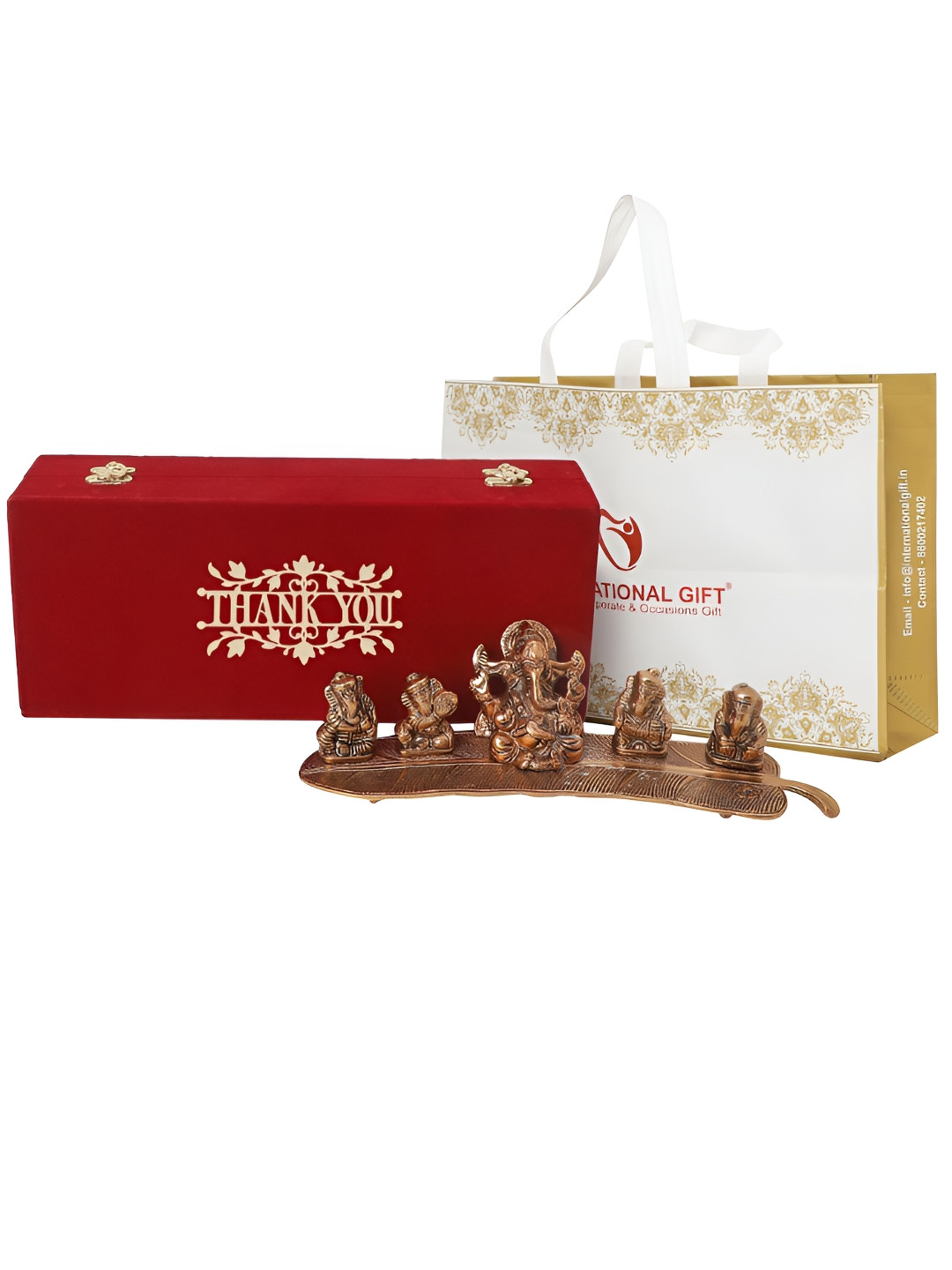 INTERNATIONAL GIFT Brown Musical Ganesh Idol With Thank You Tag & Velvet Box