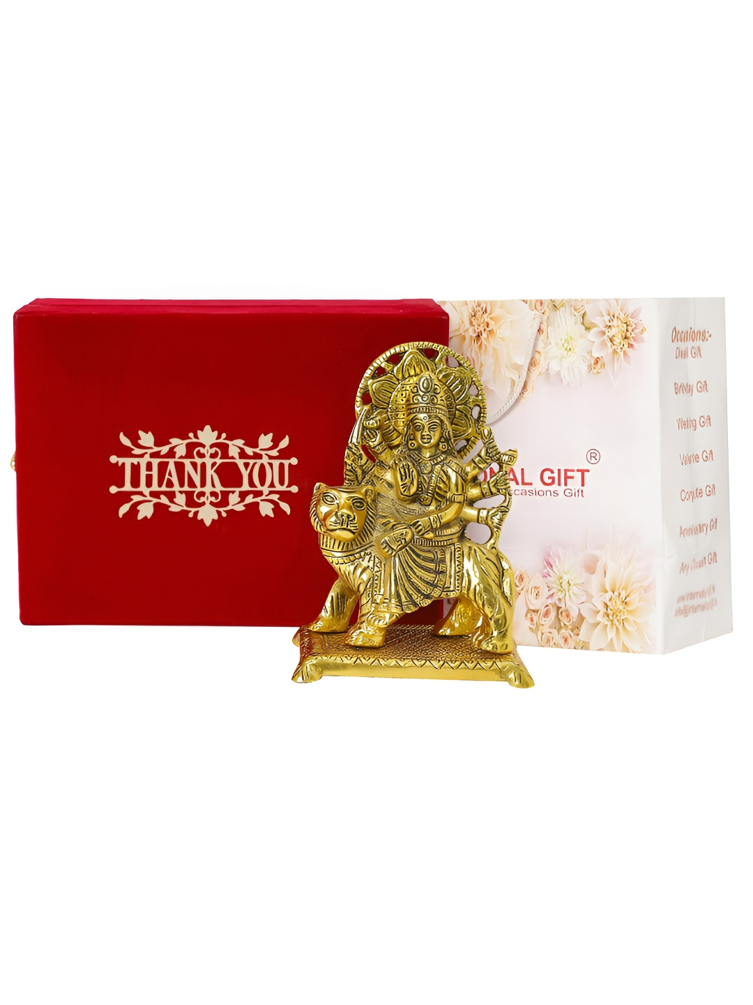 INTERNATIONAL GIFT Durga Mata God Gold Metal Metallic Prayer Room Medium Showpiece - 5.9 Inches
