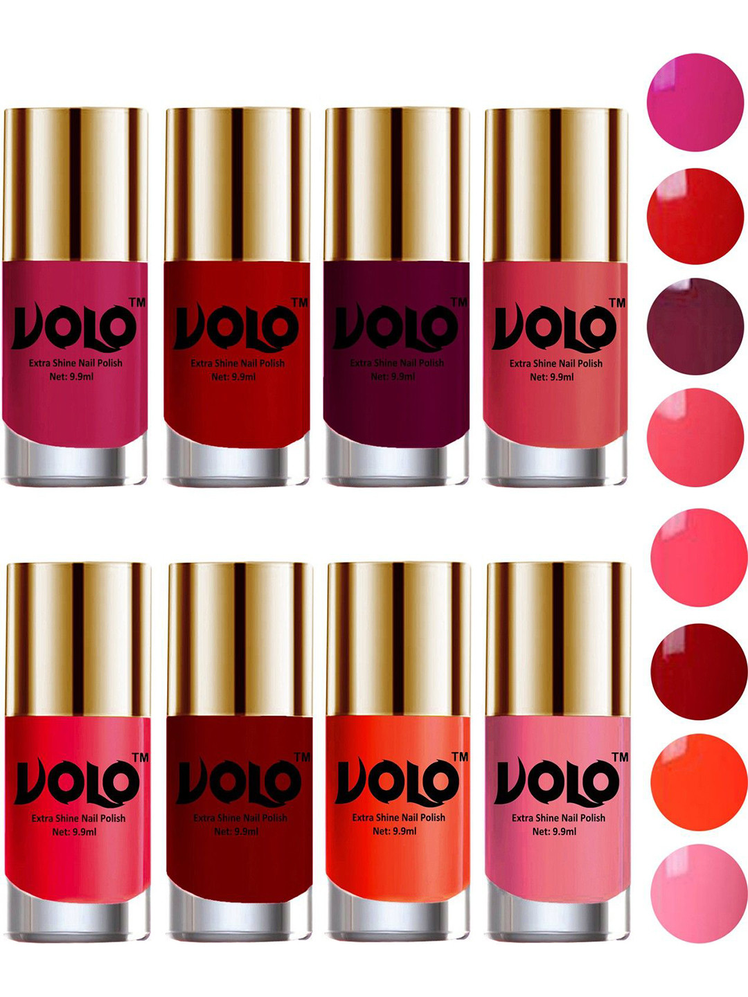 VOLO Set Of 8 Extra Shine Long Lasting Nail Polish- 9.9ml Each- No-44