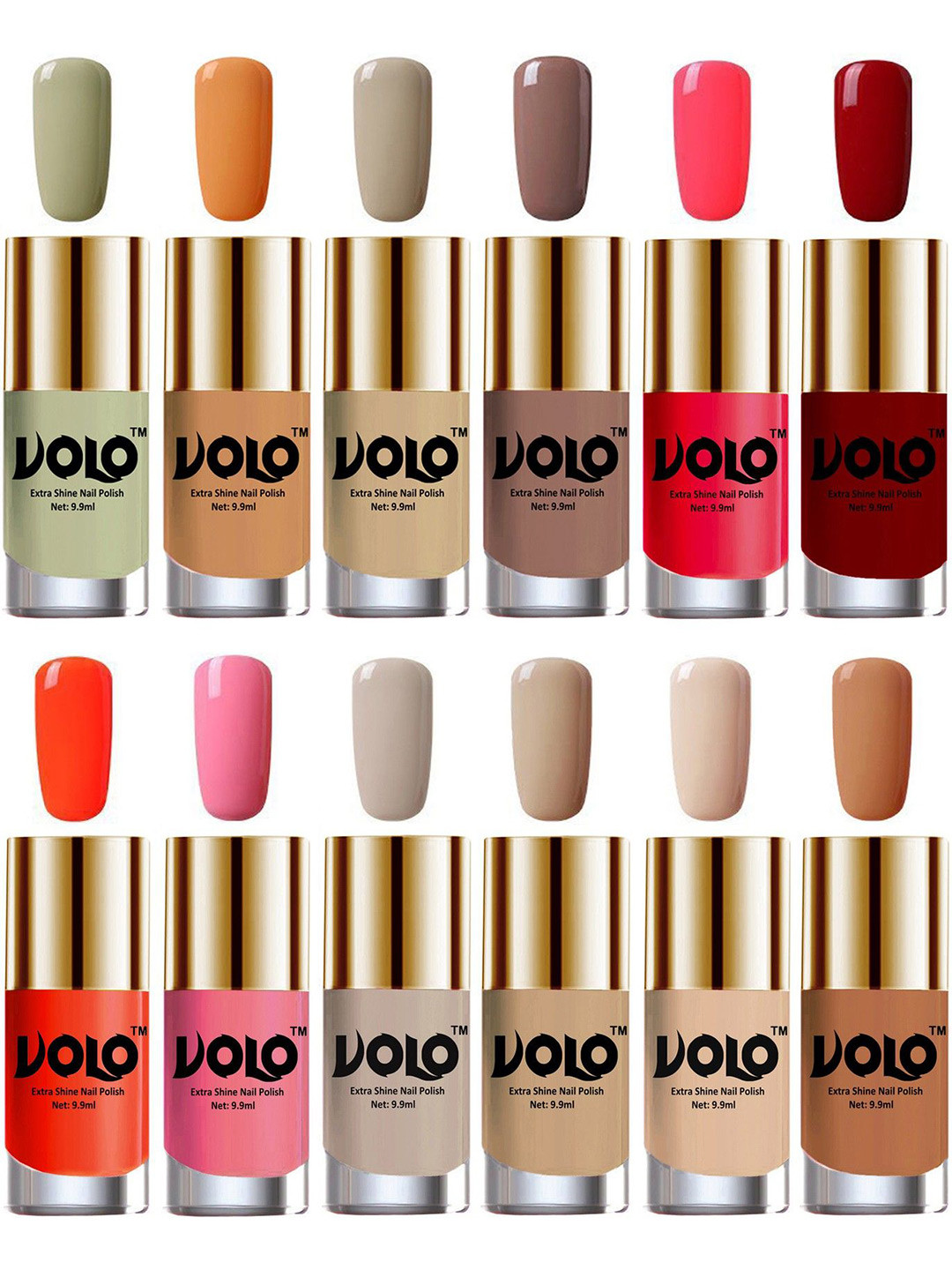 VOLO Set Of 12 Extra Shine Vibrant Shades Combo Nail Polish- 9.9ml Each- No-142