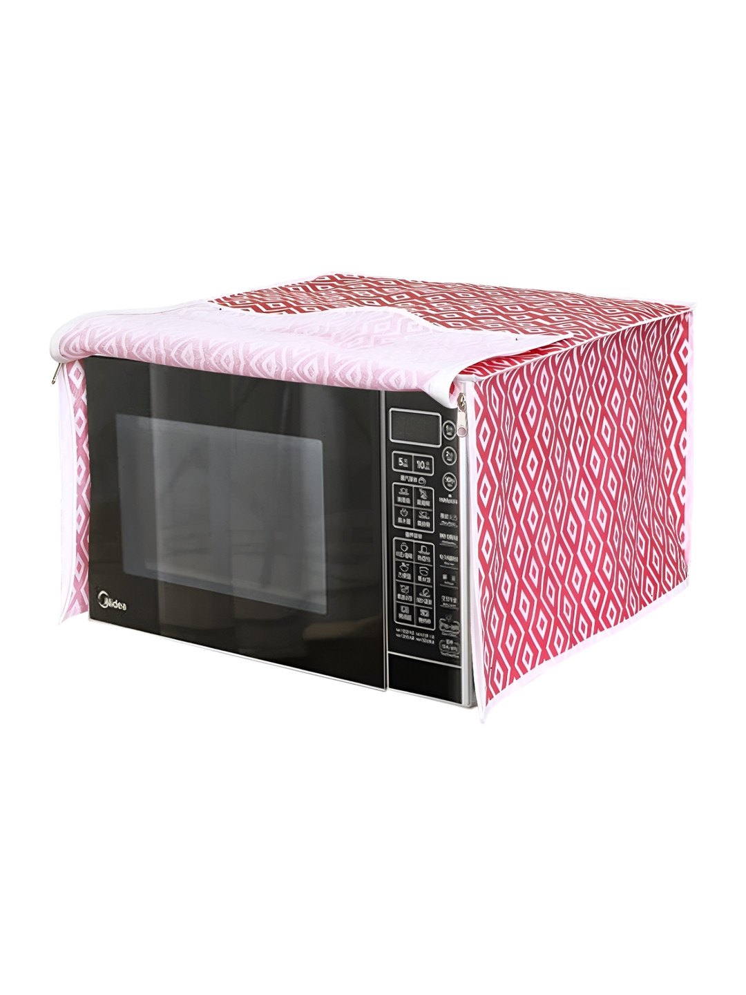 prettykrafts Red & White Printed Microwave Oven Cover With Storage Pockets