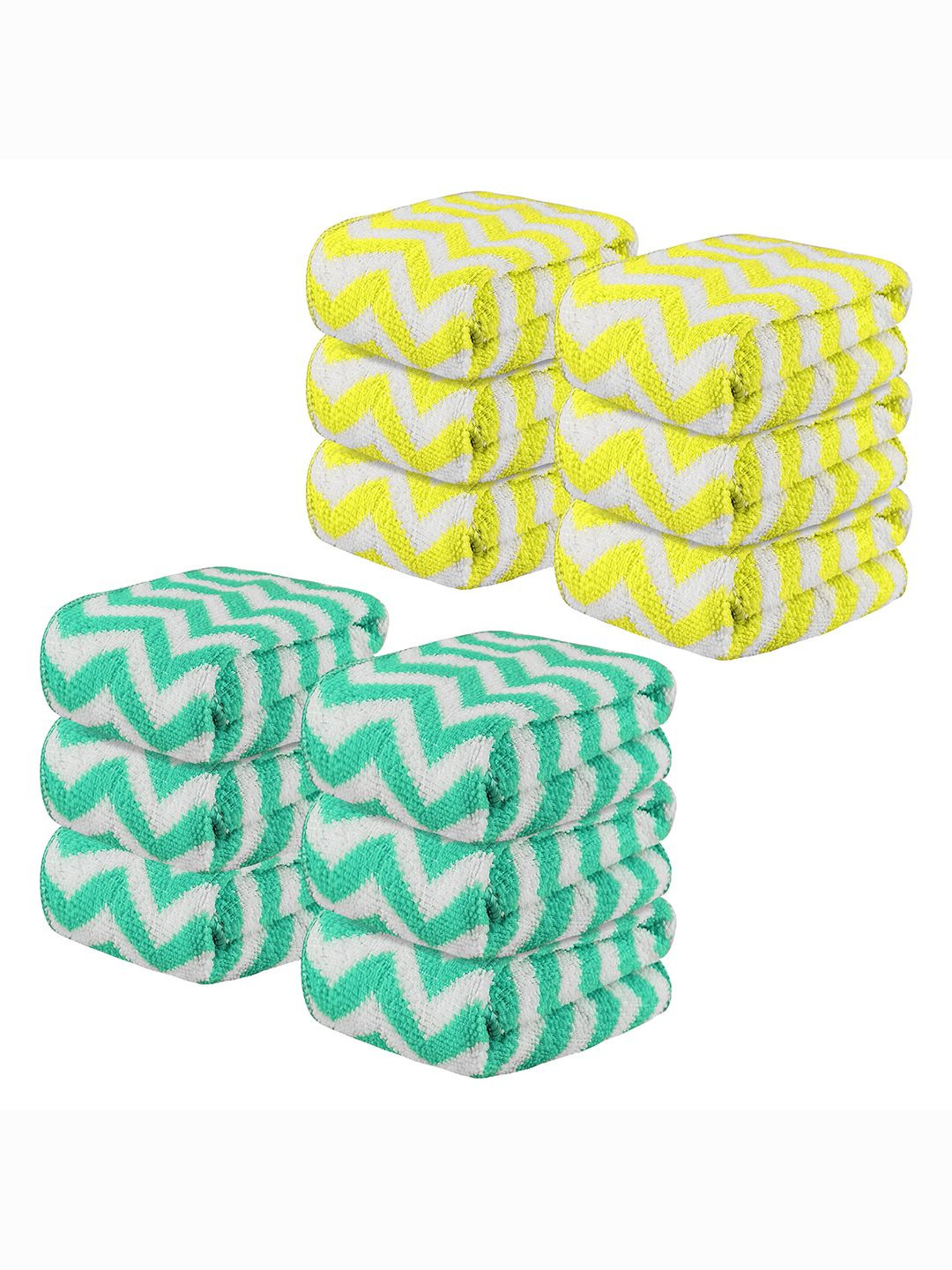 Kuber Industries Yellow 12 Pieces Printed Super Absorbent 250 GSM Microfibre Face Towels