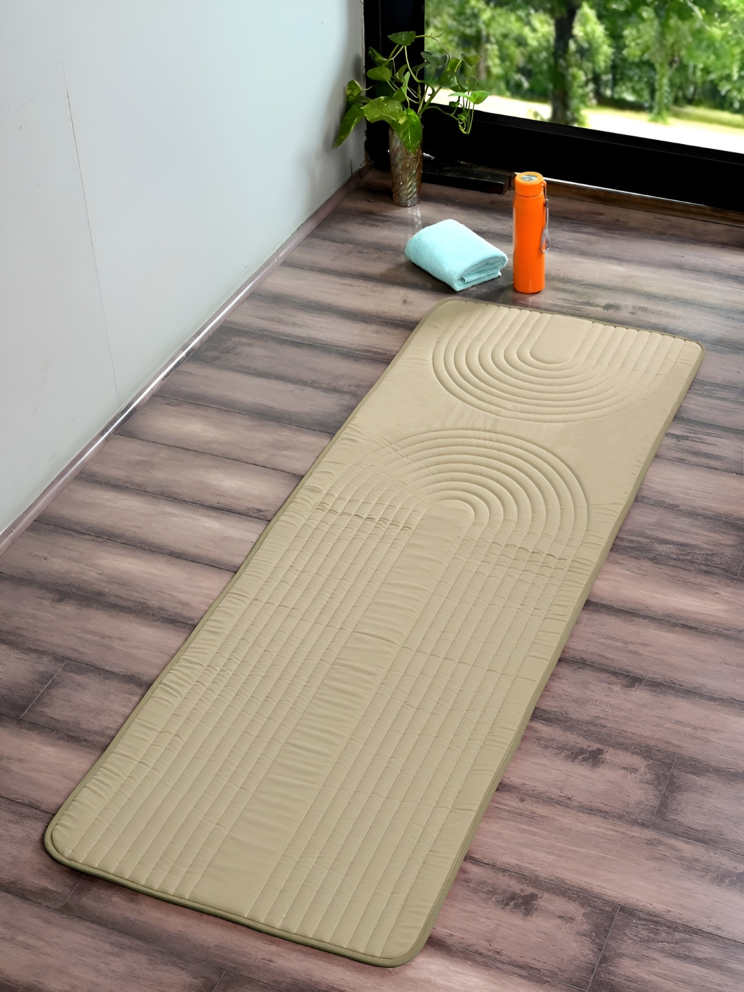 Saral Home Khaki Geometric Textured Anti-Slip Cotton Indoor Yoga Mats