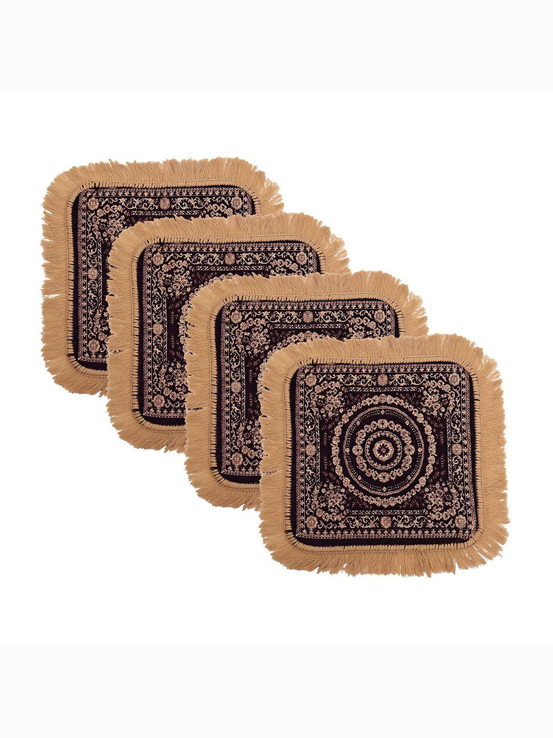 Kuber Industries Purple & Brown 4 Pieces Floral Printed Prayer Mats