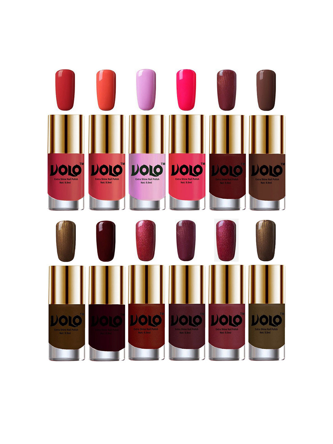 VOLO Set Of 12 Luxury Super Shine Nail Polish - 9.9 ml Each-Combo No-286