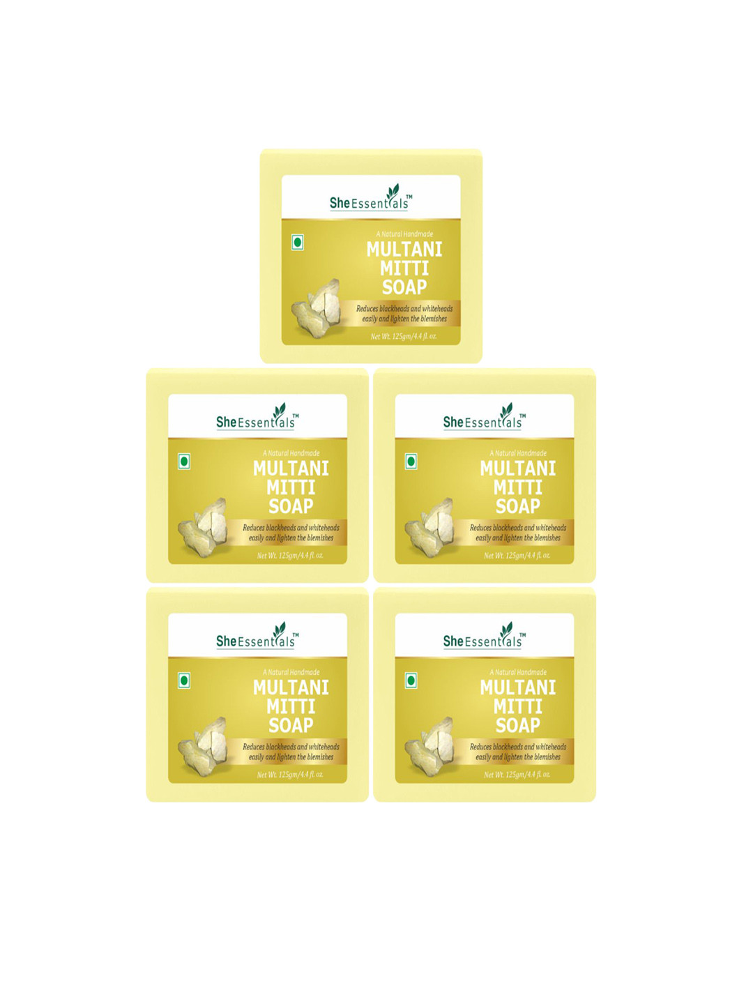 She Essentials Set Of 5 Natural Multani Mitti Bath Soap- 125g Each