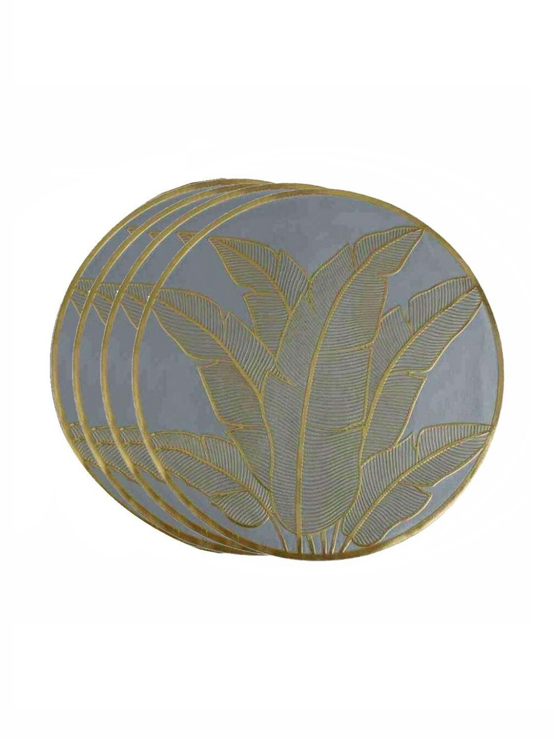 TIED RIBBONS Grey & Gold Toned 4 Pieces Printed Round Shape Table Placemats