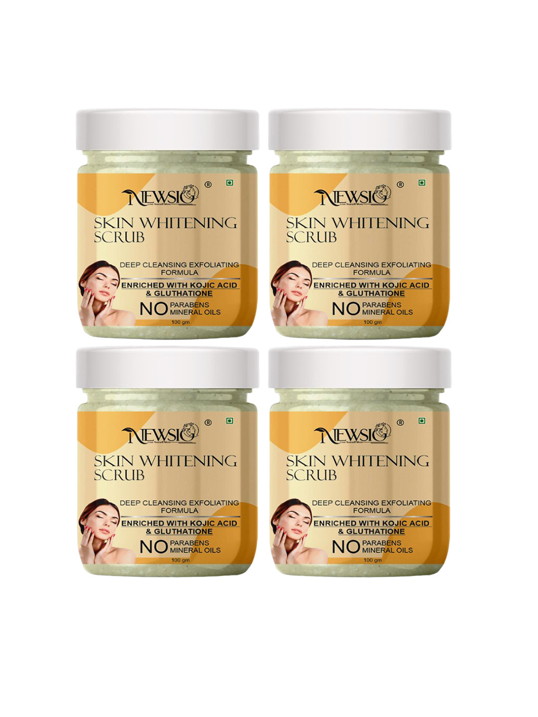 Newsio Set Of 4 Skin Whitening Scrub With Kojic Acid- 100 g Each