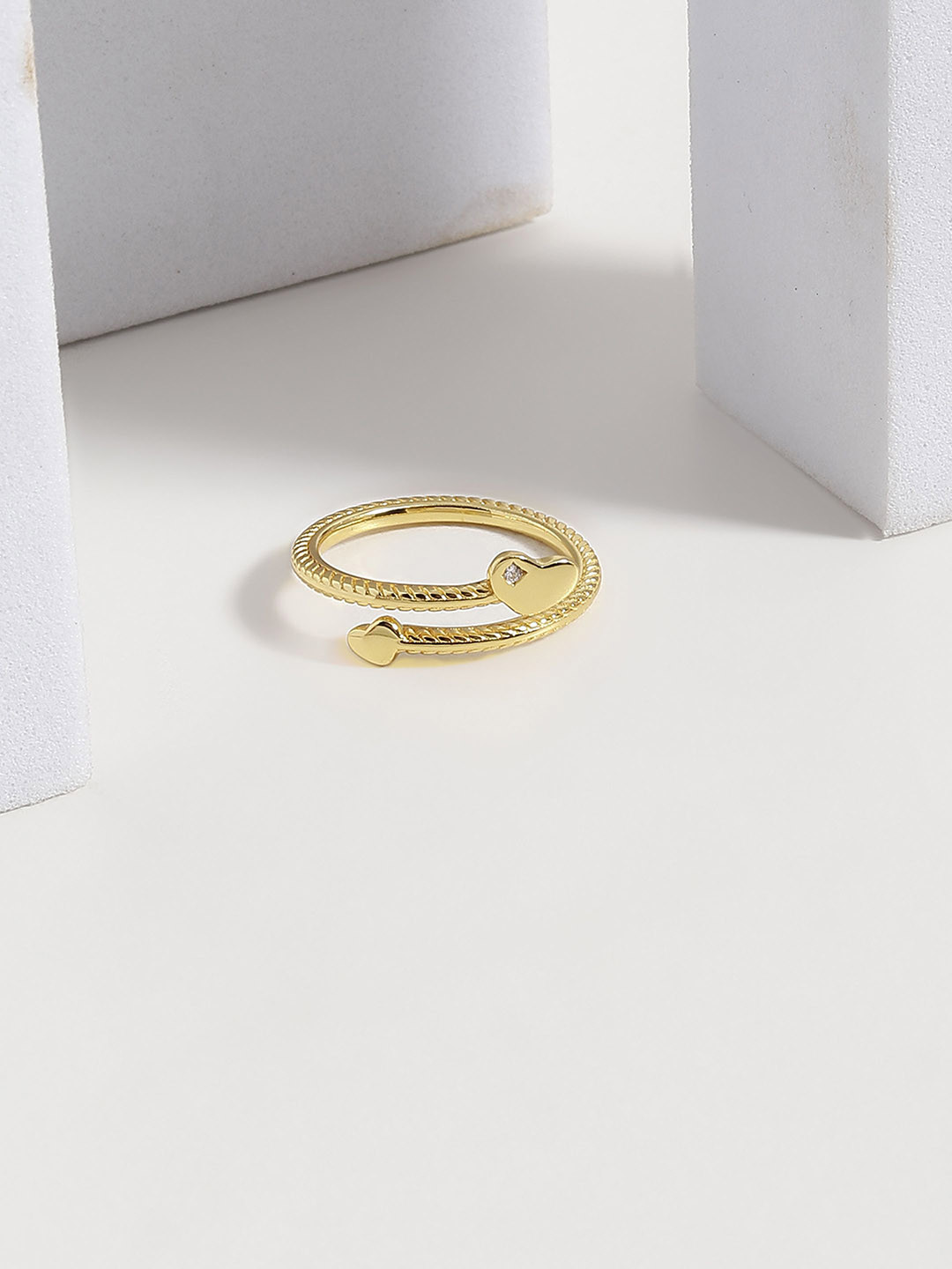 DIAVO Golden Amore 925 Sterling Silver Gold Plated Stone Studded Finger Ring