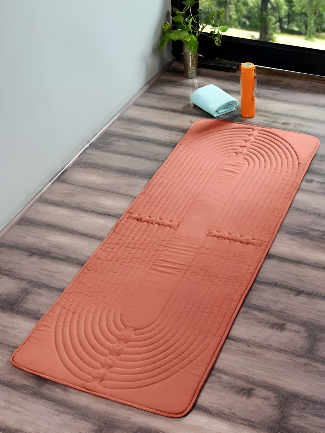 Saral Home Rust Geometric Textured Anti Skid Cotton Indoor Yoga Mat
