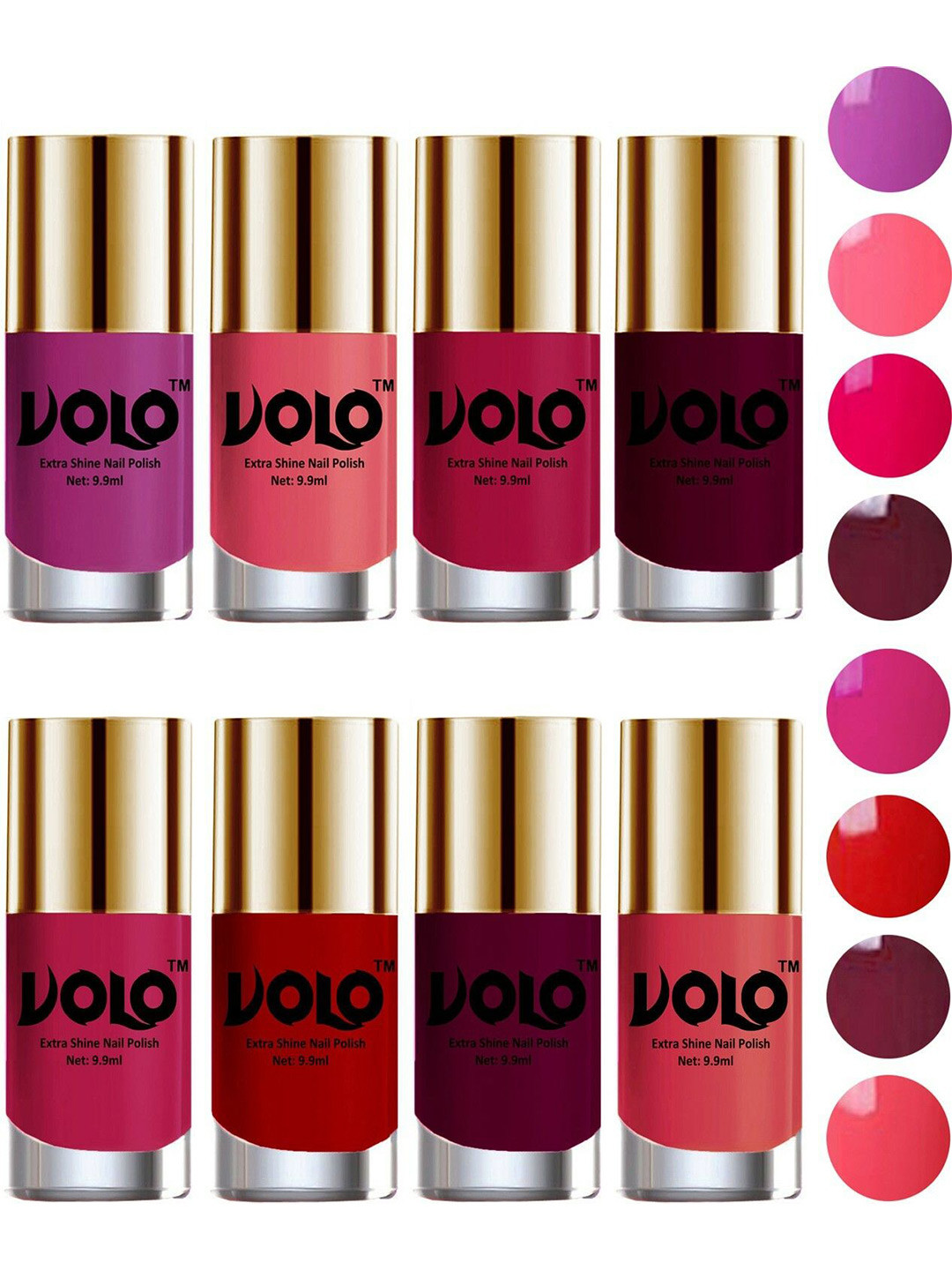 VOLO Set Of 8 High-Shine Long Lasting Non Toxic Professional Nail Polish- 9.9ml Each