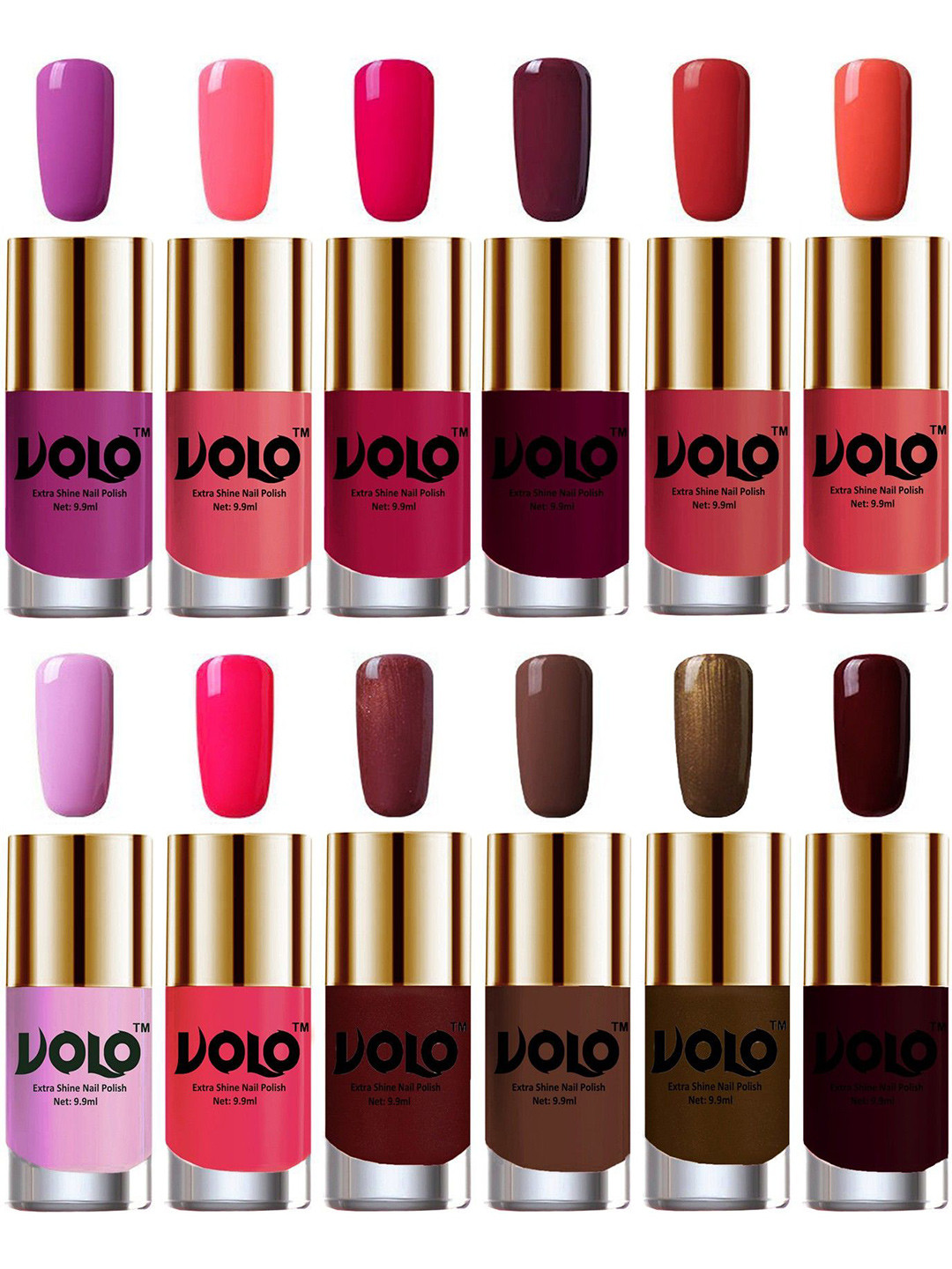 VOLO Set Of 12 Luxury Super Shine Nail Polish- 9.9ml Each- Combo- No- 64