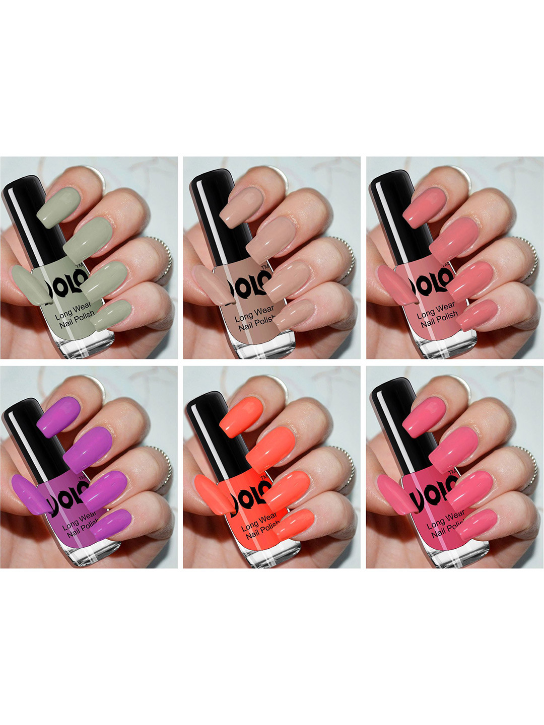 VOLO Set Of 6 Long Wear Nail Polish 5 ml Each Olive-Pink-Nude-Bright Plum-Coral-Light Pink