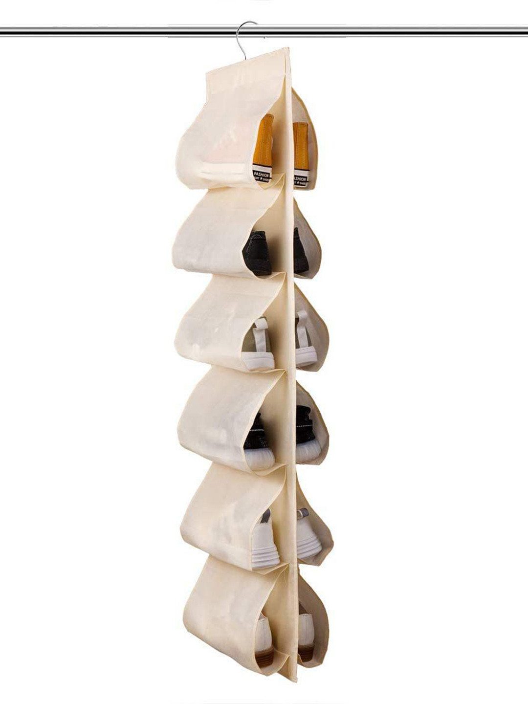 prettykrafts Beige 12 Pockets Reusable Shoe Organisers