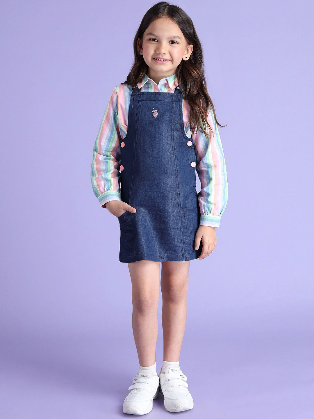 U.S. Polo Assn. Kids Girls Cotton Casual Pinafore Dress