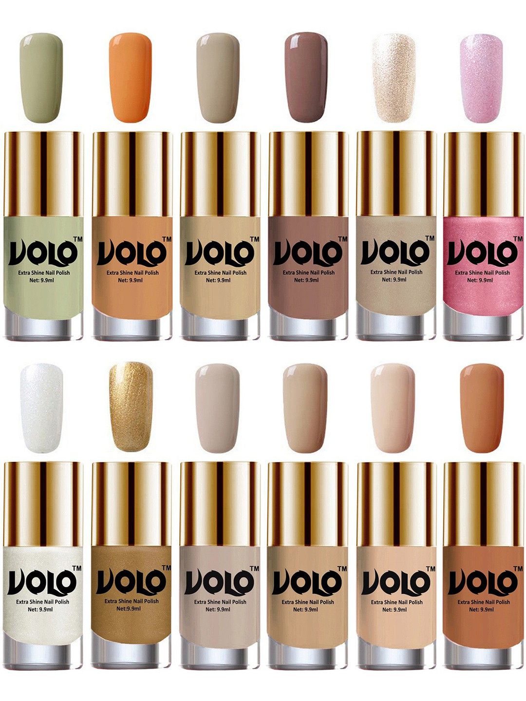 VOLO Set of 12 Luxury Super Shine Nail Polish- 9.9ml Each- Combo No. 96