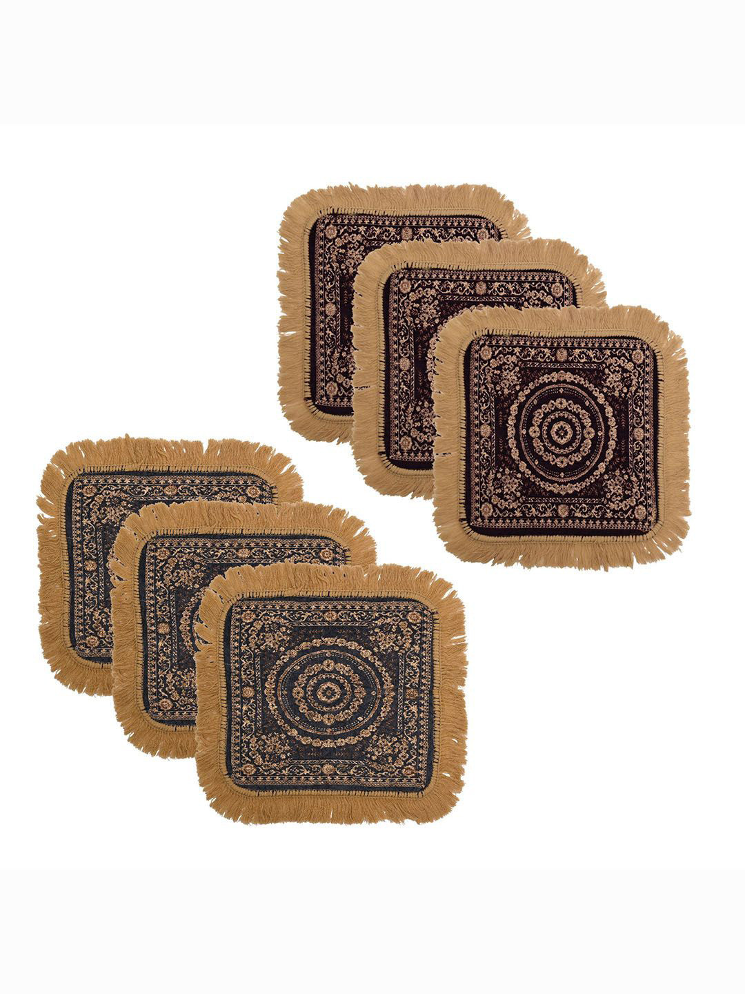 Kuber Industries Purple & Grey 6 Pieces Floral Printed Velvet Pooja Mats
