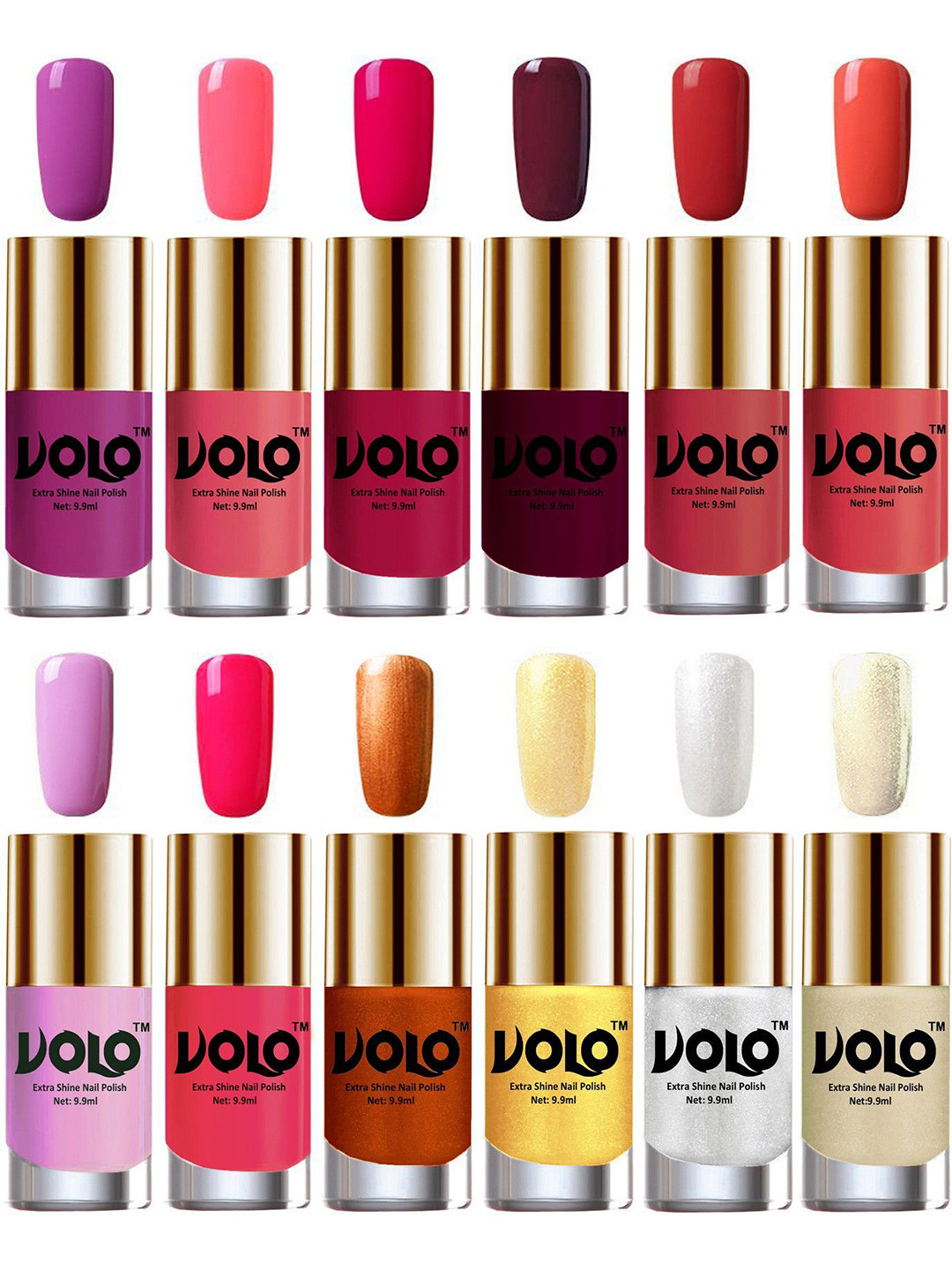 VOLO Set Of 12 Luxury Super Shine Nail Polish- 9.9ml Each- Combo- No- 58