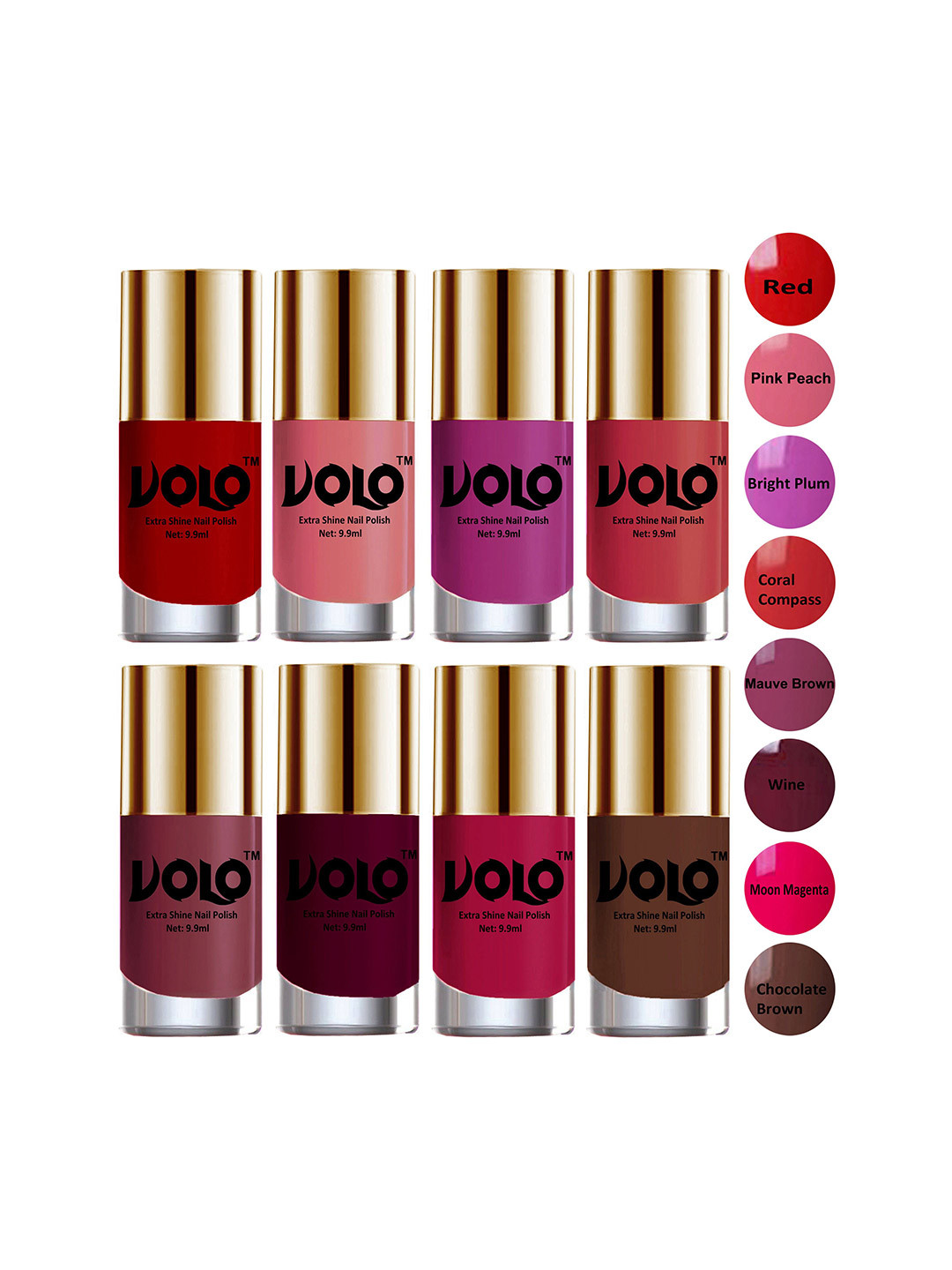 VOLO Set Of 8 Extra Shine Nail Polish-9.9ml Each-Combo-No-24