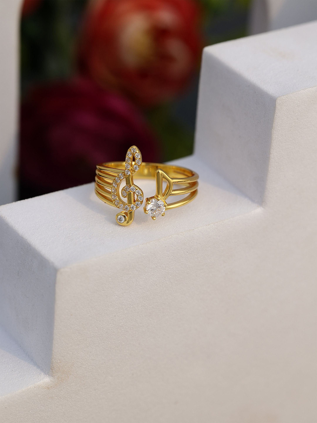 DIAVO Musical Muse 925 Sterling Silver Gold Plated & Stone Studded Finger Ring