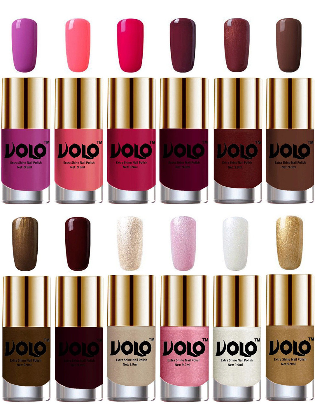 VOLO Set Of 12 Luxury Super Shine Nail Polish- 9.9ml Each- Combo- No- 86