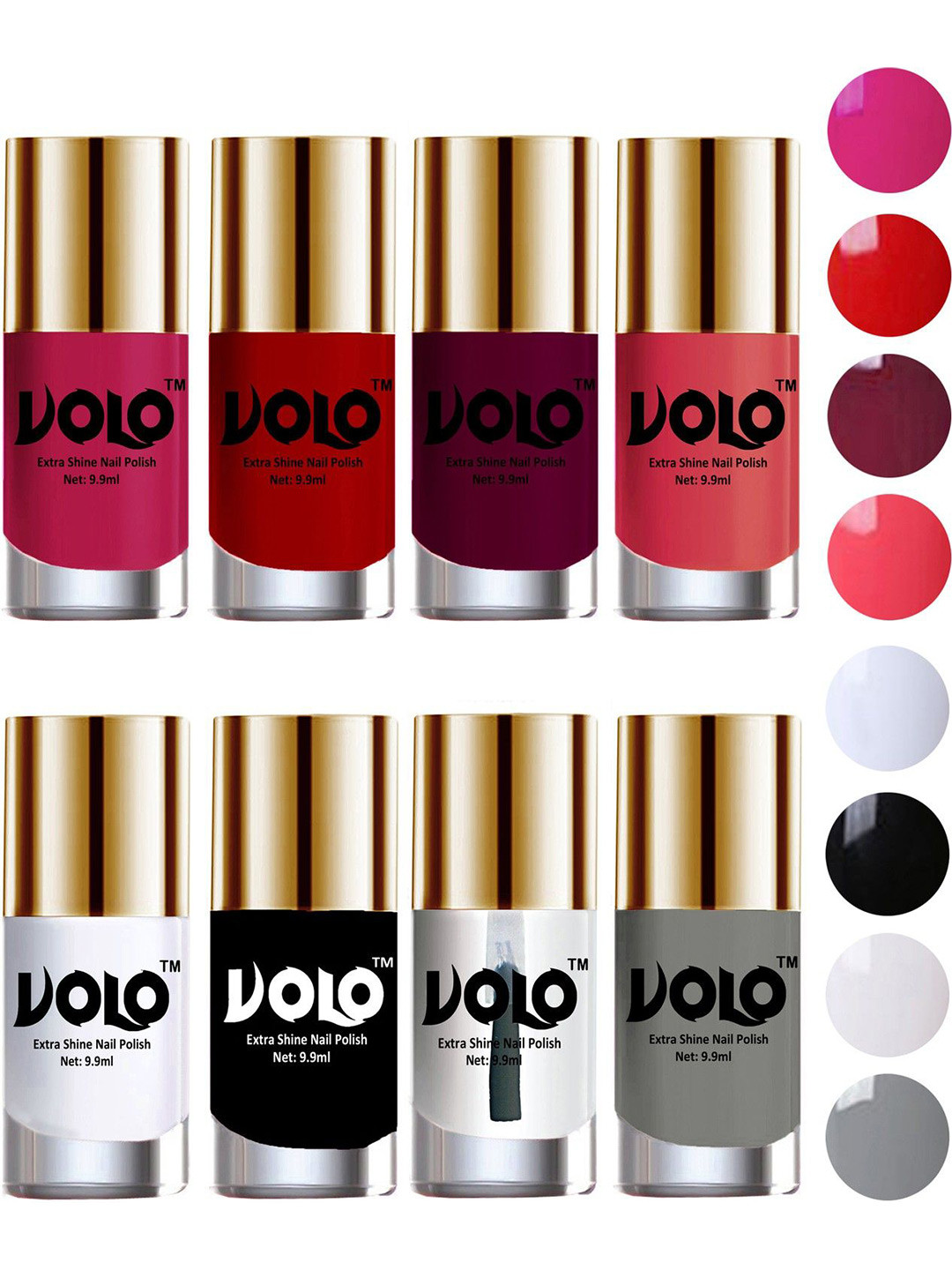VOLO Set Of 8 Extra Shine Nail Polish- 9.9ml Each- Combo-No-45