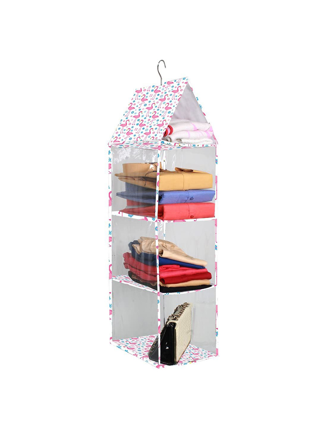 prettykrafts Pink & White Printed Reusable 3 Blocks Multi-Utility Organisers