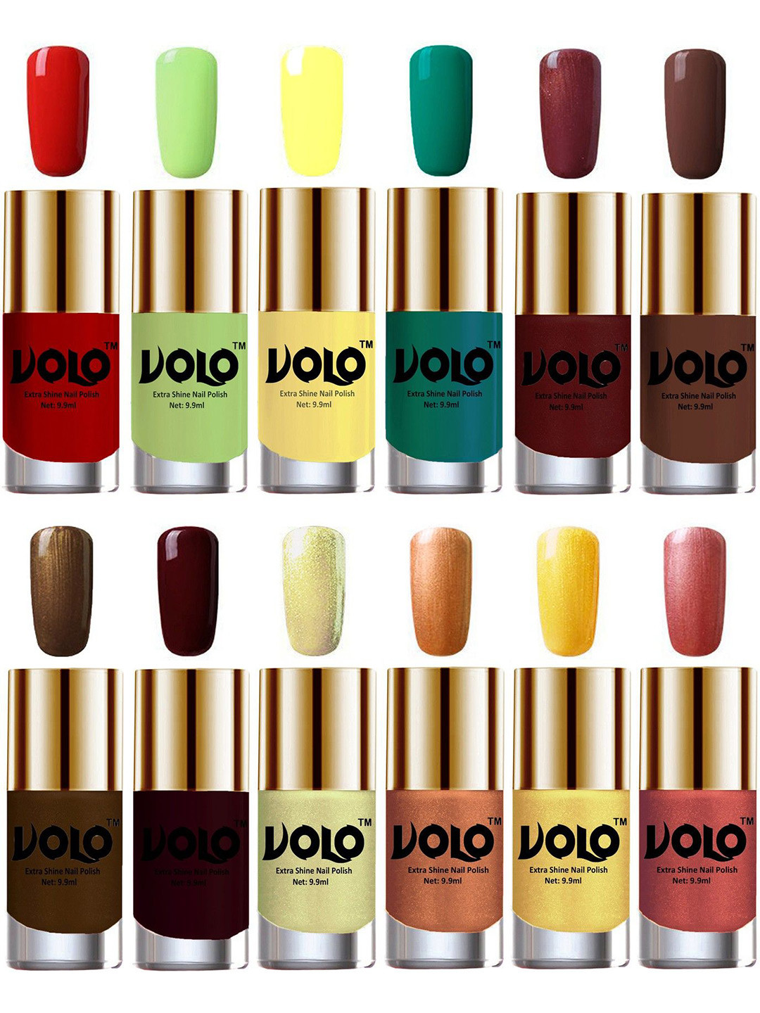 VOLO Set Of 12 Extra Shine Vibrant Shades Combo Nail Polish- 9.9ml Each- No-317