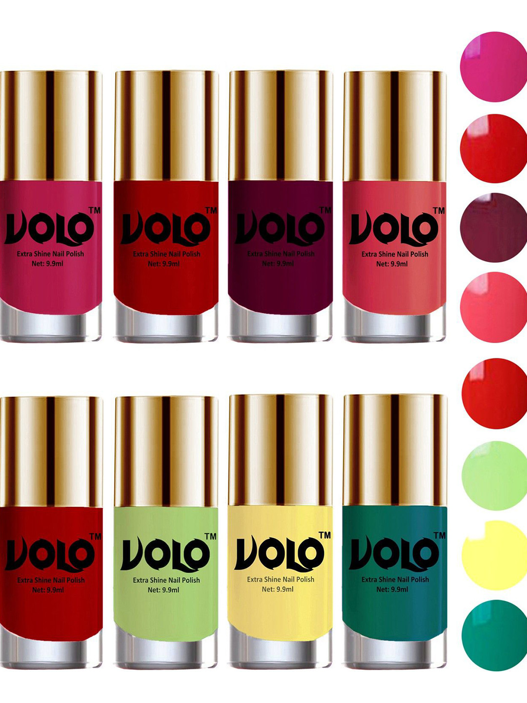 VOLO Set Of 8 Extra Shine Long Lasting Nail Polish- 9.9ml Each-Combo No-43