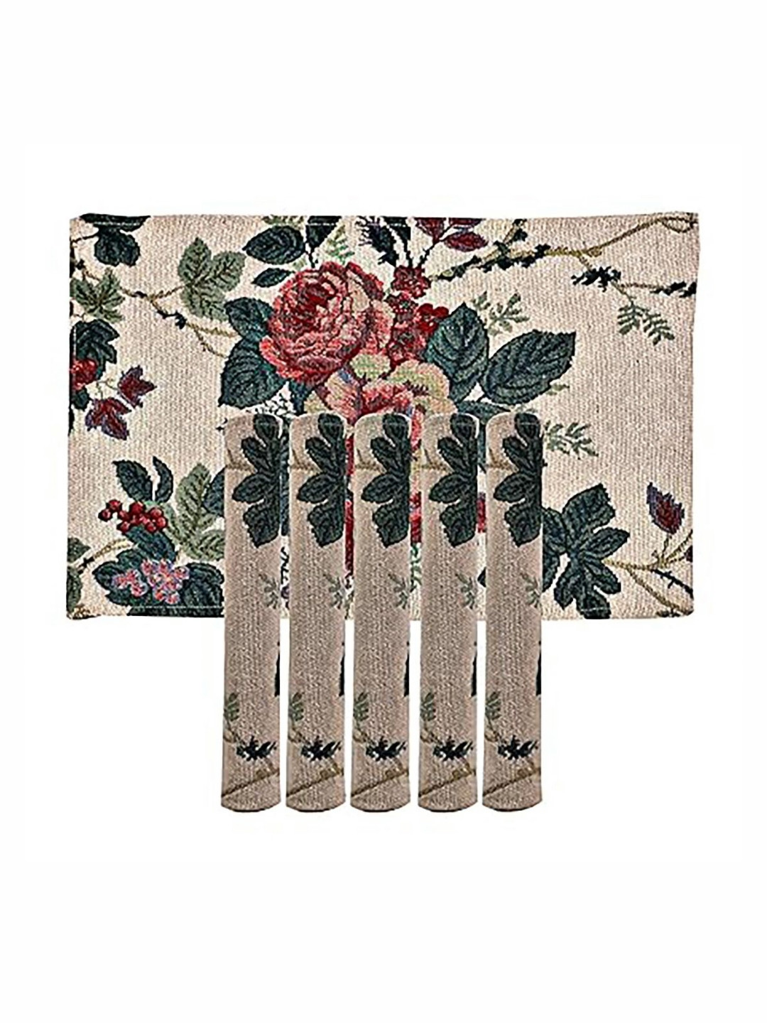PRAKARTIK Set of 6 Beige & Green Printed Heat Resistant Dining Table Mats