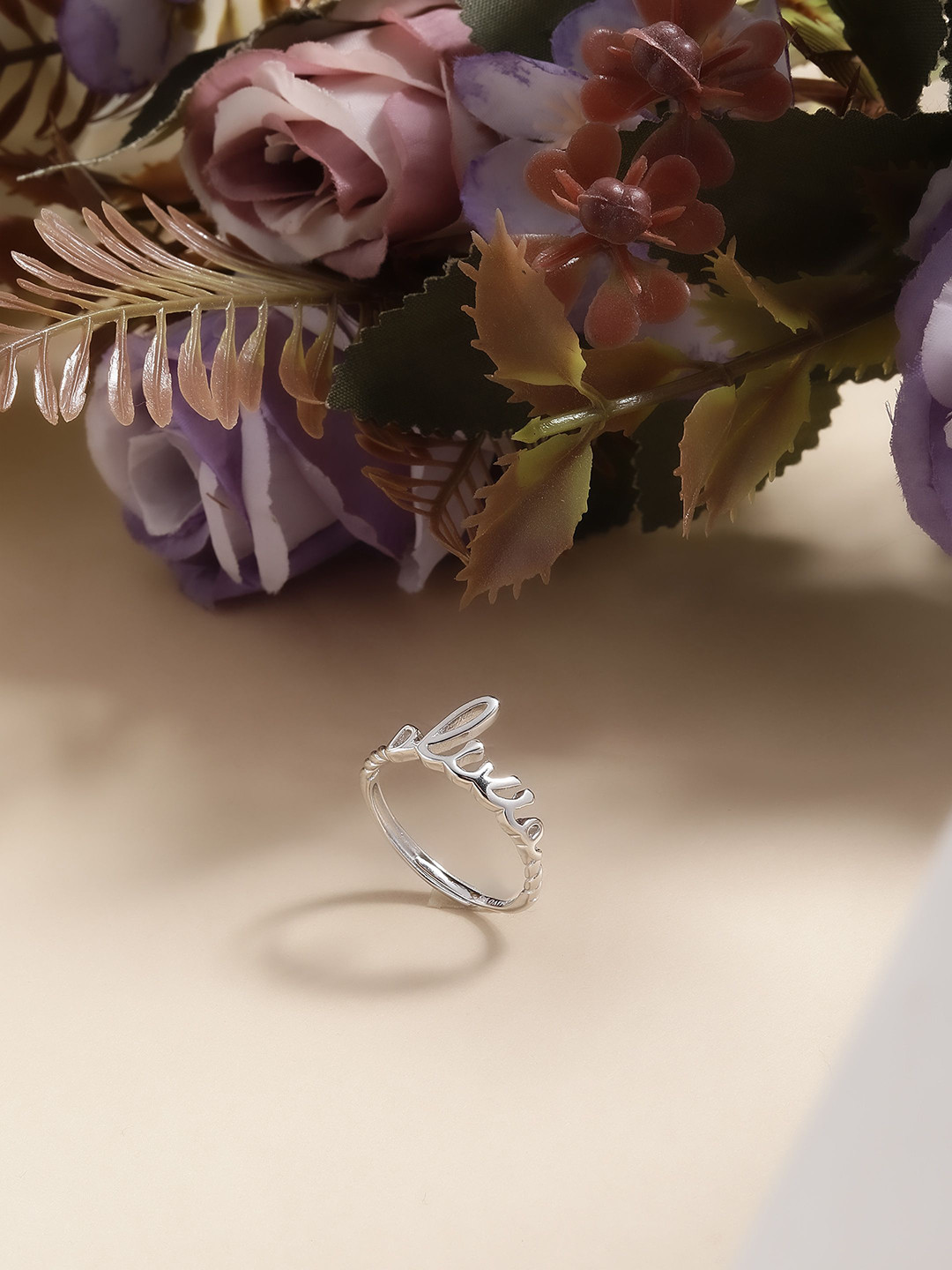 DIAVO 925 Sterling Silver Rhodium-Plated Silver Twirl Heartbeat Finger Ring