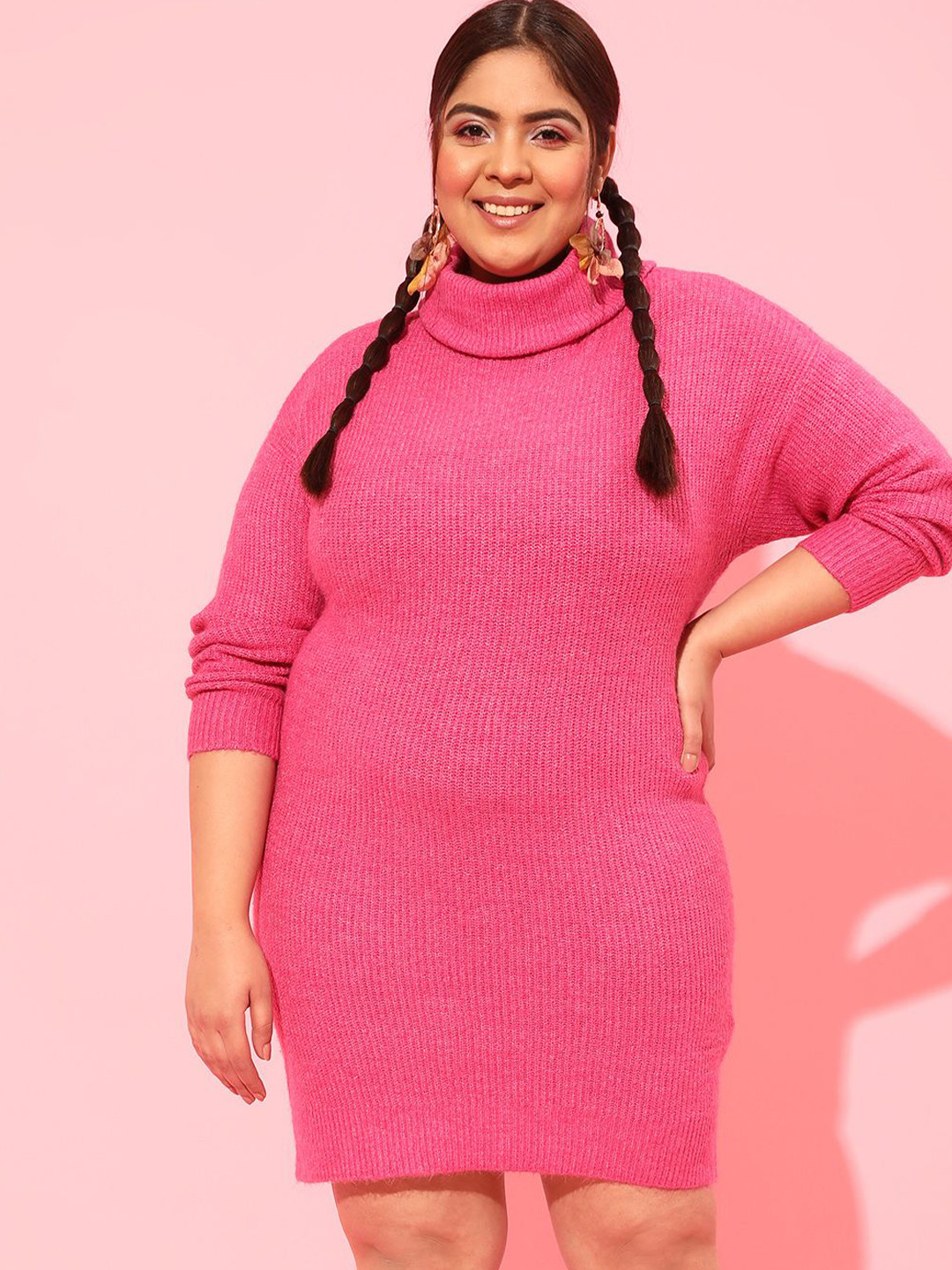 CURVY STREET Pluse Size Women High Neck Sheath Dress