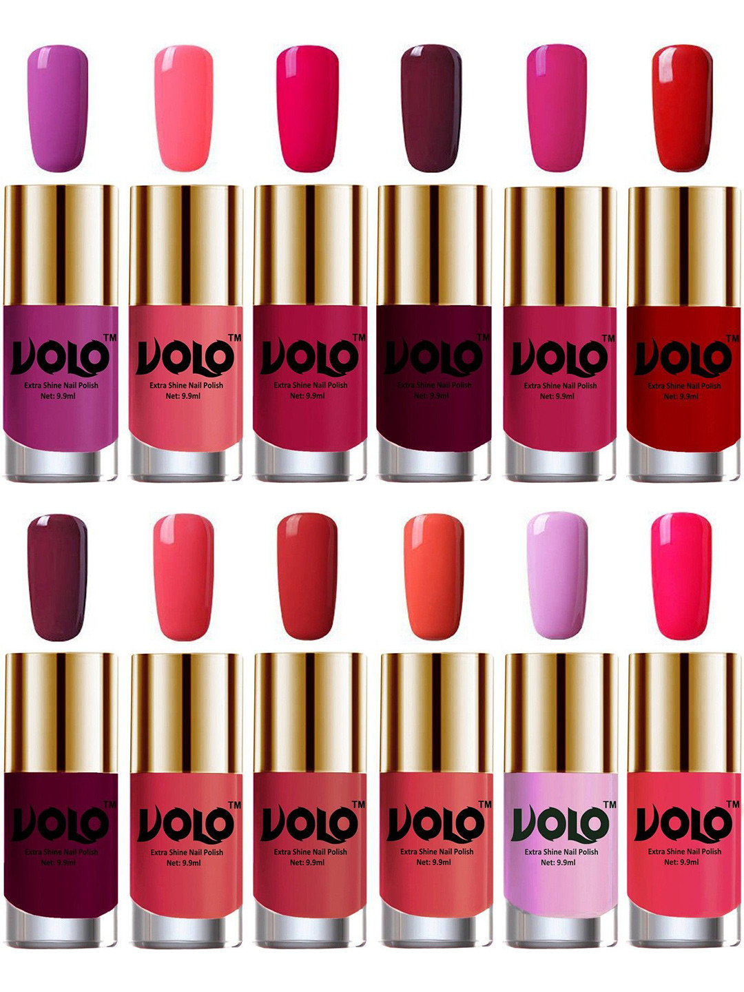 VOLO Set Of 12 Luxury Super Shine Vibrant Shades Nail Polish-9ml Each-Combo No-43