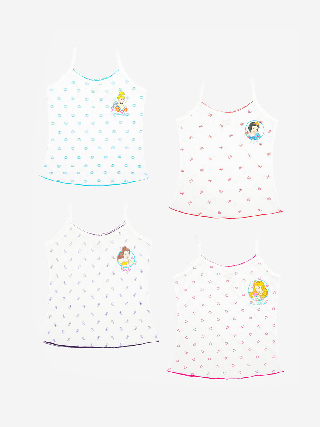 Bodycare Girls Pack Of 4 Assorted Princess Dori Neck Vests