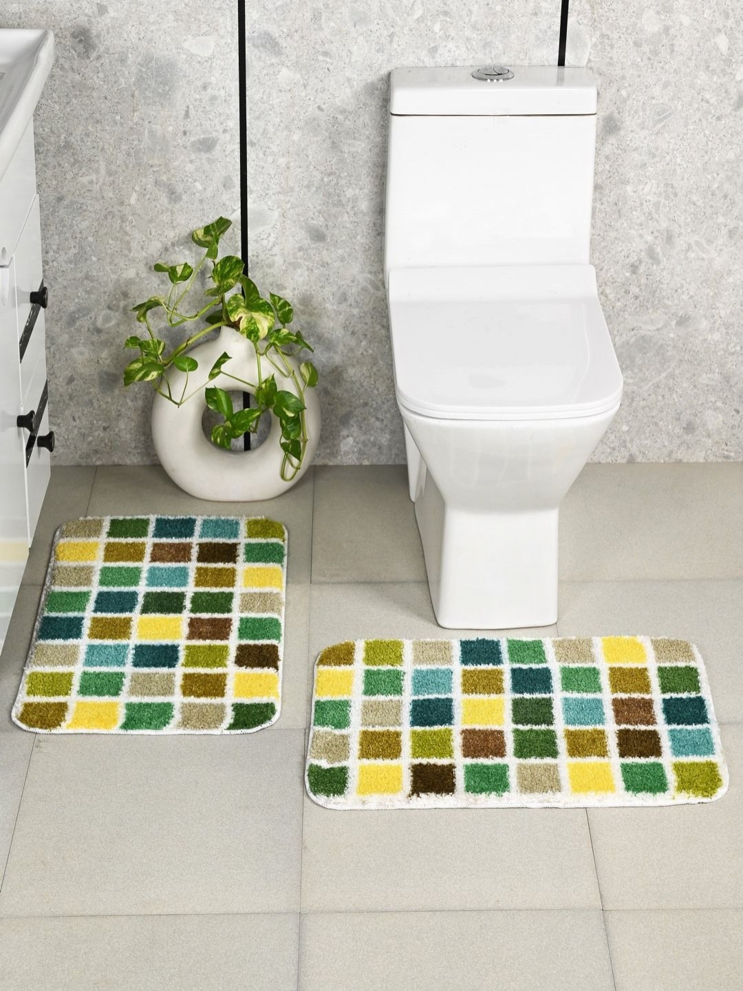 Saral Home Green & Yellow 2 Pieces 3000 GSM Mosaic Textured Anti- Skid Bath Rugs