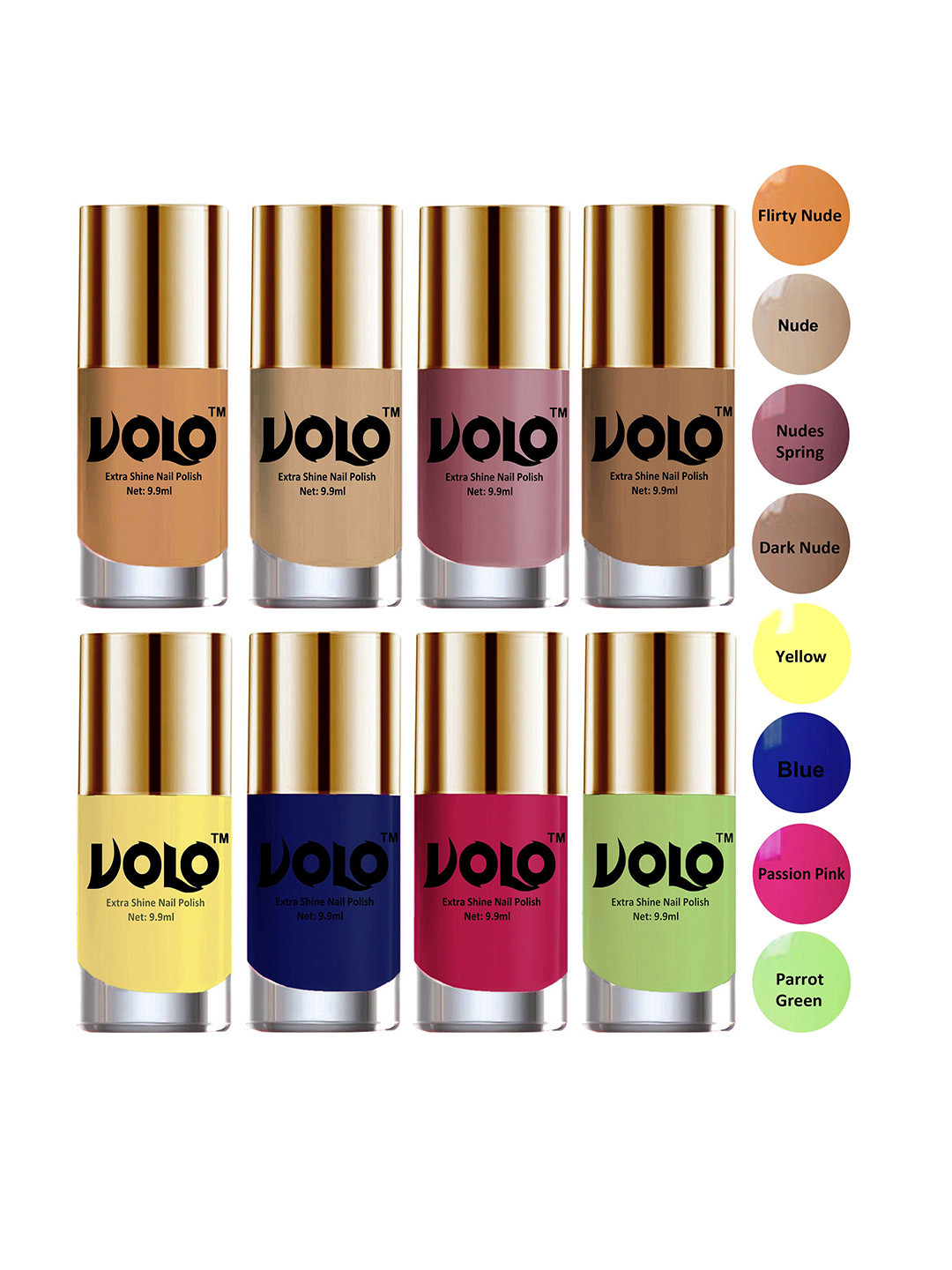 VOLO Set Of 8 Extra Shine Nail Polish 9.9 ml Each Combo 15