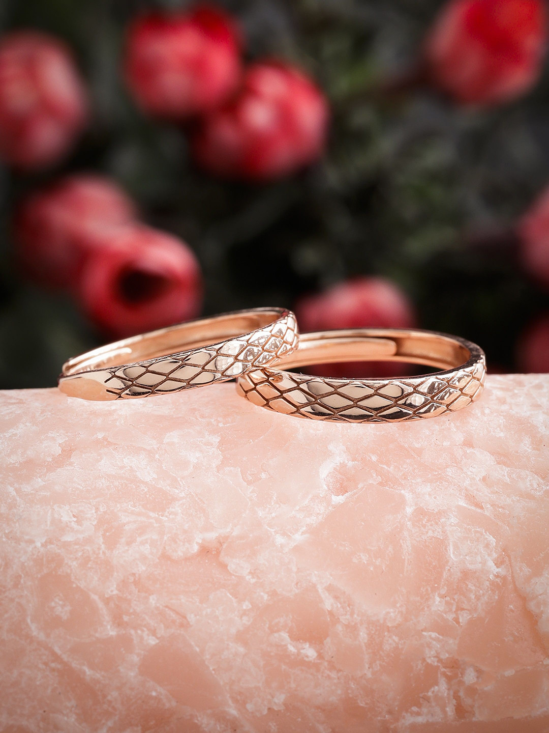 DIAVO Set Of 2 925 Sterling Silver Rose Gold-Plated Timeless Cutout Finger Rings